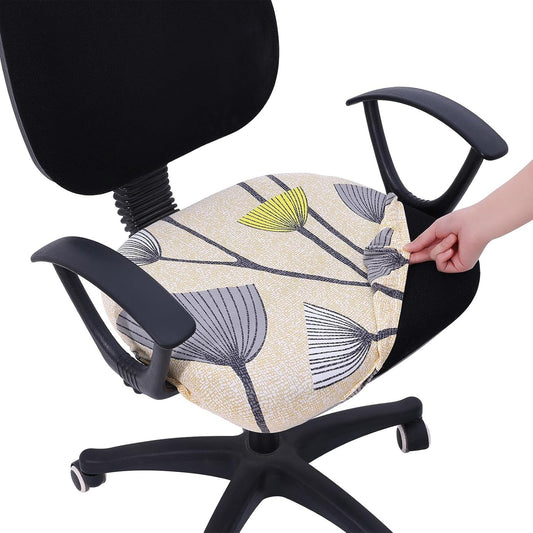 Smiry Printed Office Computer Chair Seat Covers, Stretch Fit Universal Desk Rotating Chair Cover Washable Removable Seat Cushion Protectors - Yellow and Grey