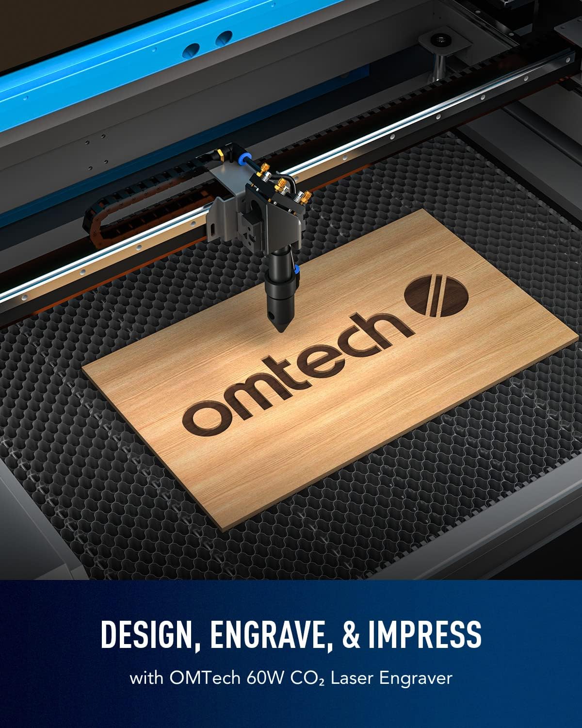 OMTech 60W CO2 Laser Engraver, 16"x24" Laser Engraving Machine with 2 Way Pass Air Assist Digital Control Panel RDWorks, Commercial Laser Cutter Cutting Etching Machine for Wood Glass Acrylic More