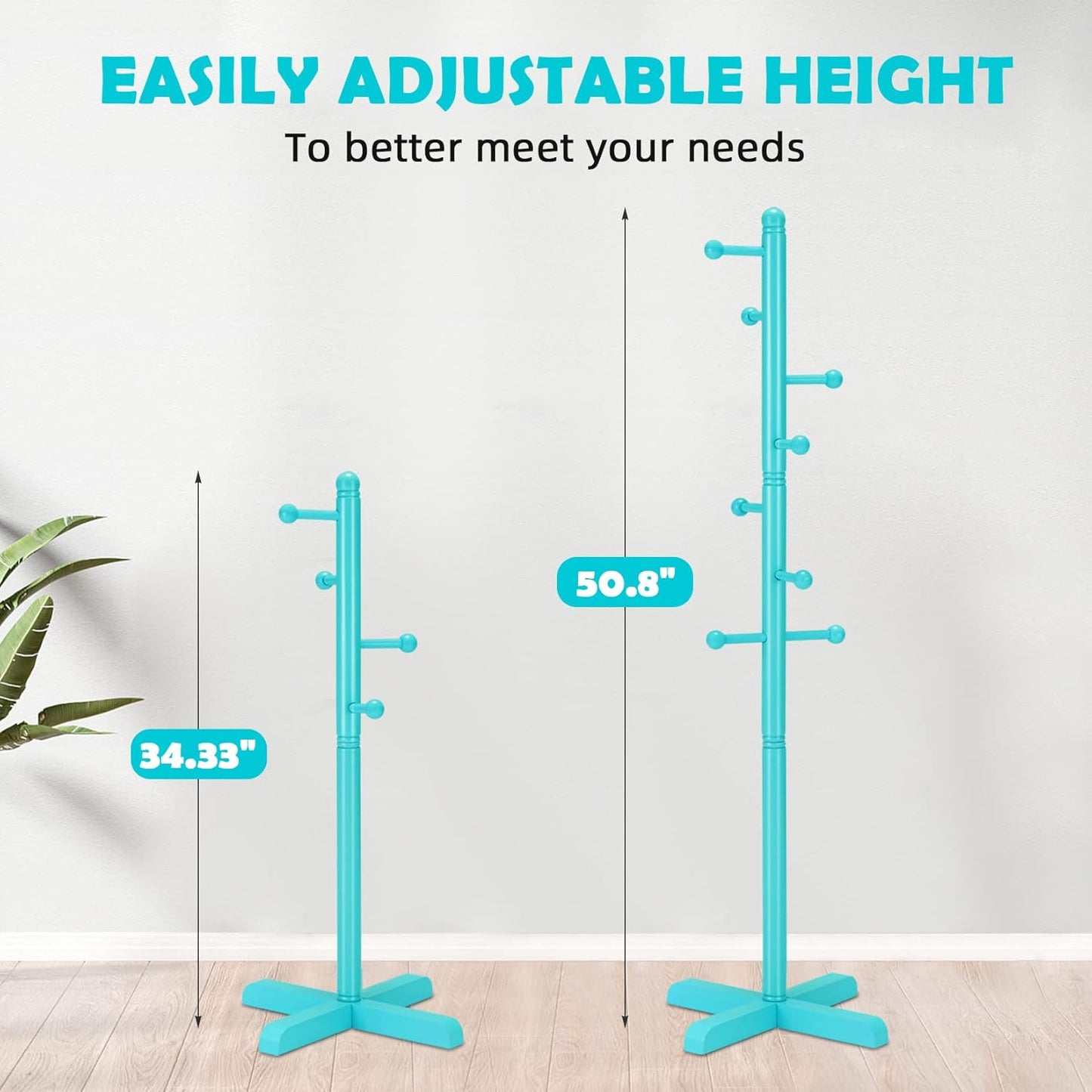 Kids Coat Rack, Freestanding Coat Racks with 8 Hooks 2 Adjustable Height, Tree Coat Rack for Bedroom, Hallway, Entrance, Office, Hats, Handbags,Purse (Blue) - Lumora Desk