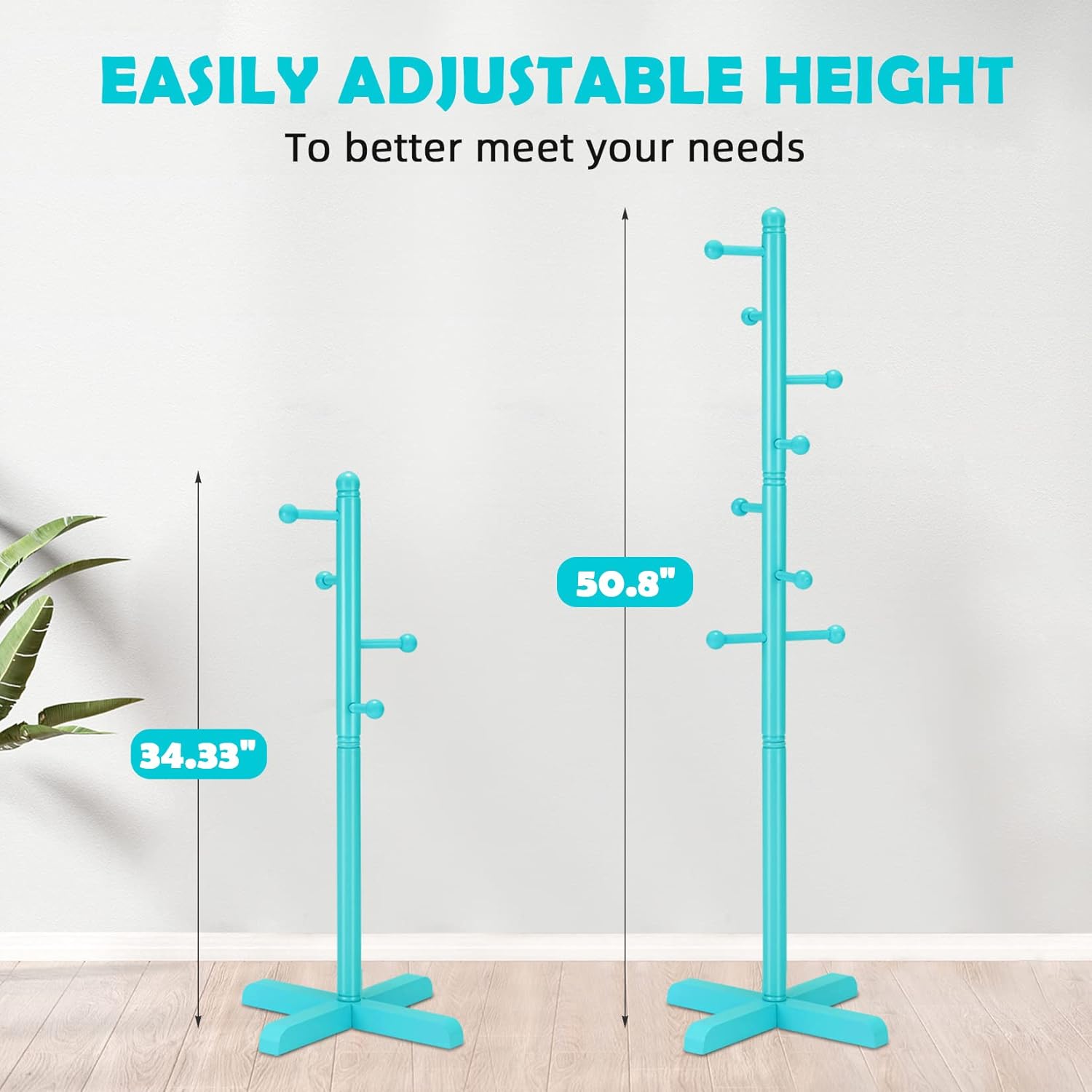 Kids Coat Rack, Freestanding Coat Racks with 8 Hooks 2 Adjustable Height, Tree Coat Rack for Bedroom, Hallway, Entrance, Office, Hats, Handbags,Purse (Blue) - Lumora Desk