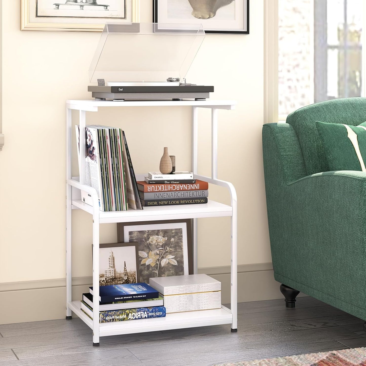 Printer Stand with Storage Shelf,3 Tier Printer Cart with Wheels,Mobile Printer Table for Home Office,Stands for Printer Heat Press Scanner Fax,Industrial Style (White)