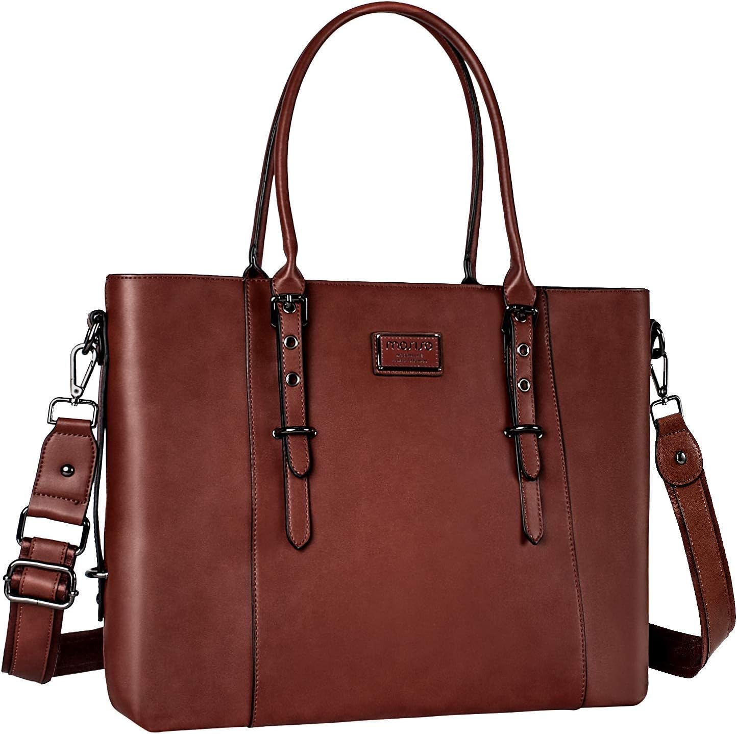 MOSISO PU Leather Laptop Tote Bag for Women, Waterproof Large Capacity Business Work Briefcase Shoulder Laptop Bag