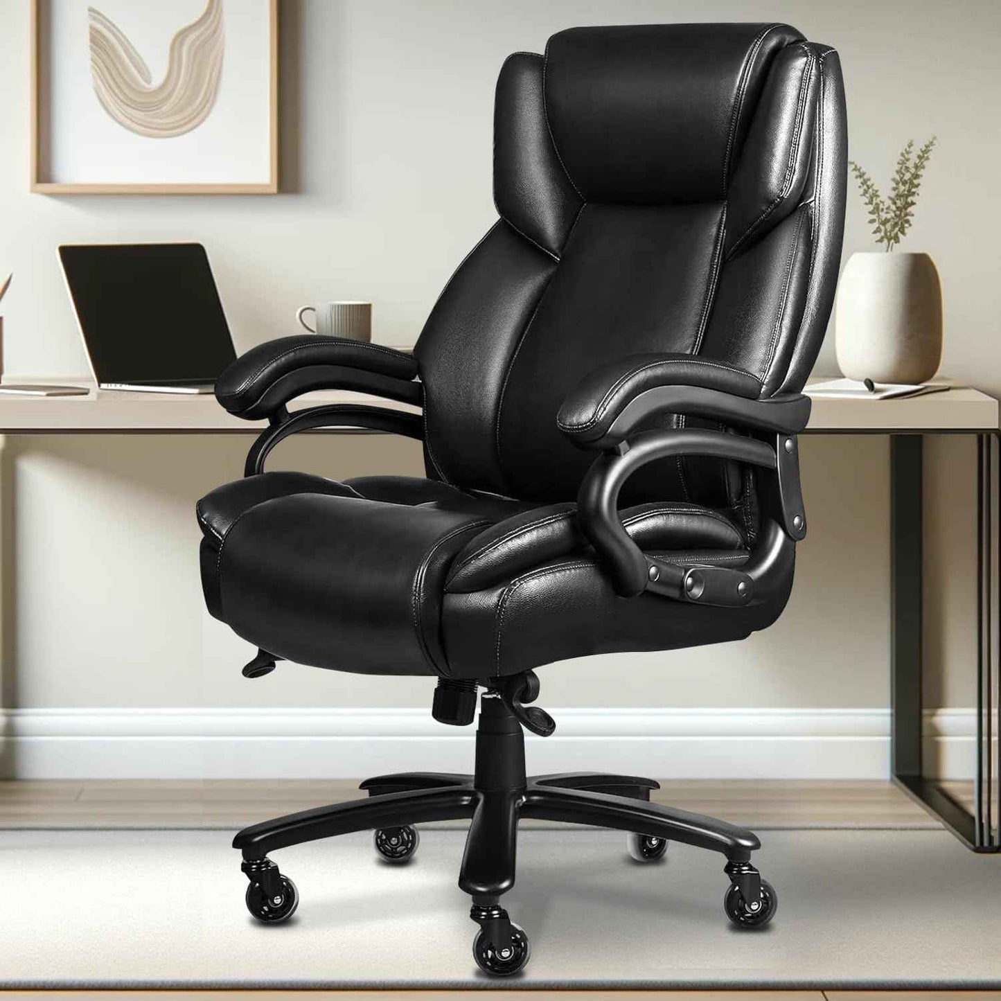 Indulgear 500lbs Big and Tall Office Chair, Heavy Duty Office Chair for Heavy People, High Back Executive Desk Chair with Adjustable Lumbar Support,Quiet Rubber Wheel,Pocket Spring Cushion