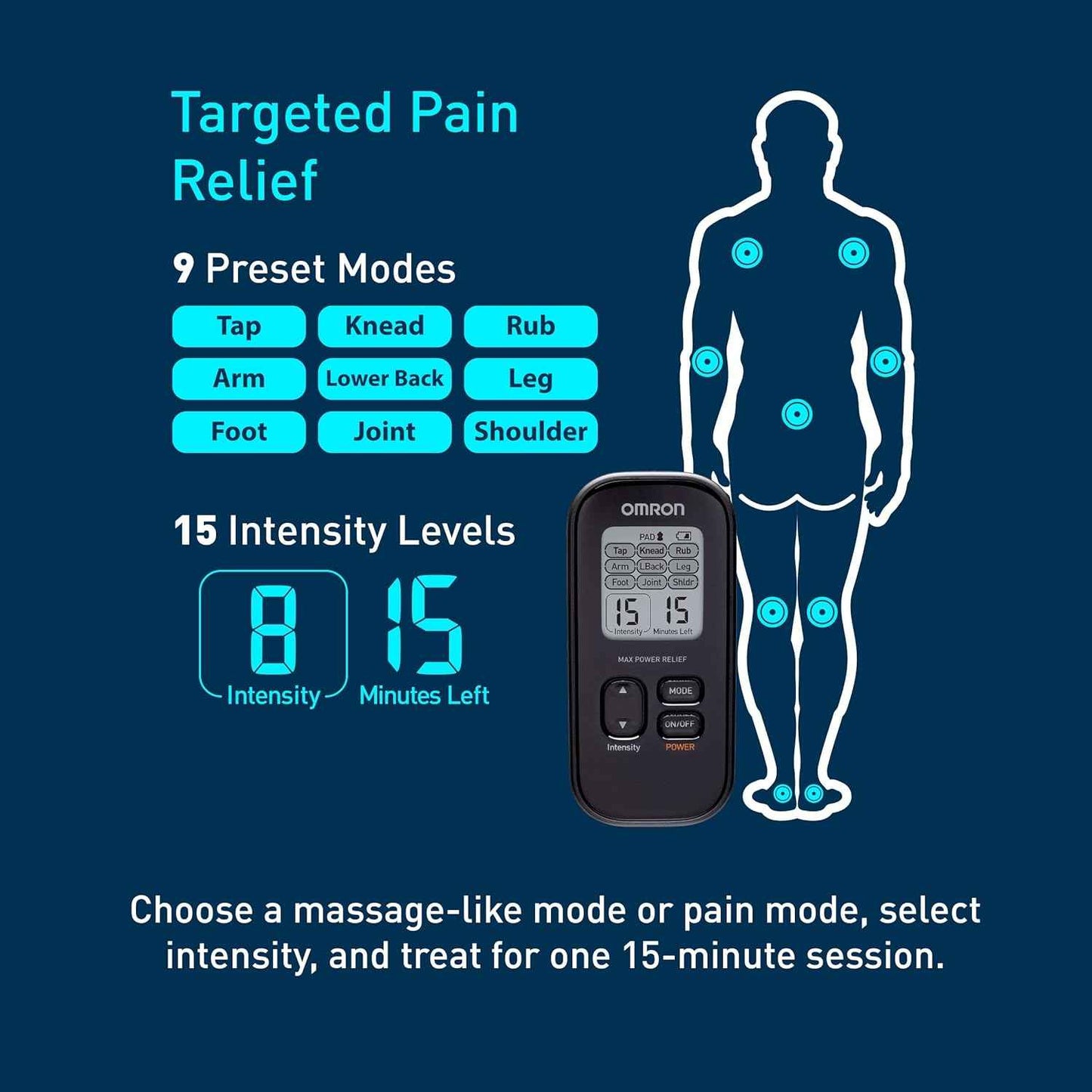 OMRON Max Power Relief TENS Unit Muscle Stimulator for Drug-Free Pain Relief - Portable Electric Massager for Muscles and Joints - Includes 2 Reusable TENS Unit Pads