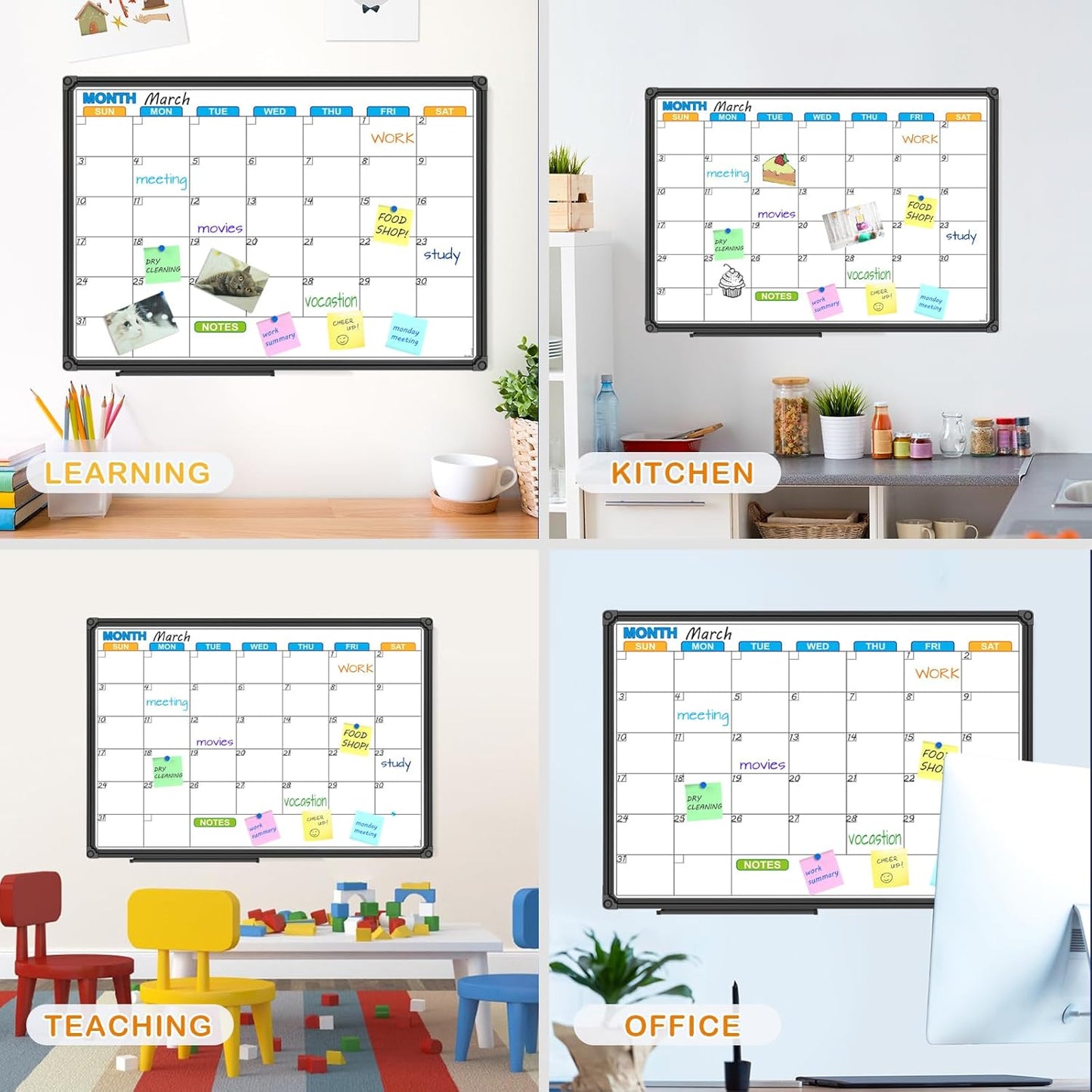 JILoffice Dry Erase Calendar Whiteboard - Magnetic White Board Calendar Monthly 24 X 18 Inch, Black Aluminium Frame Wall Mounted Board for Office Home and School - Lumora Desk