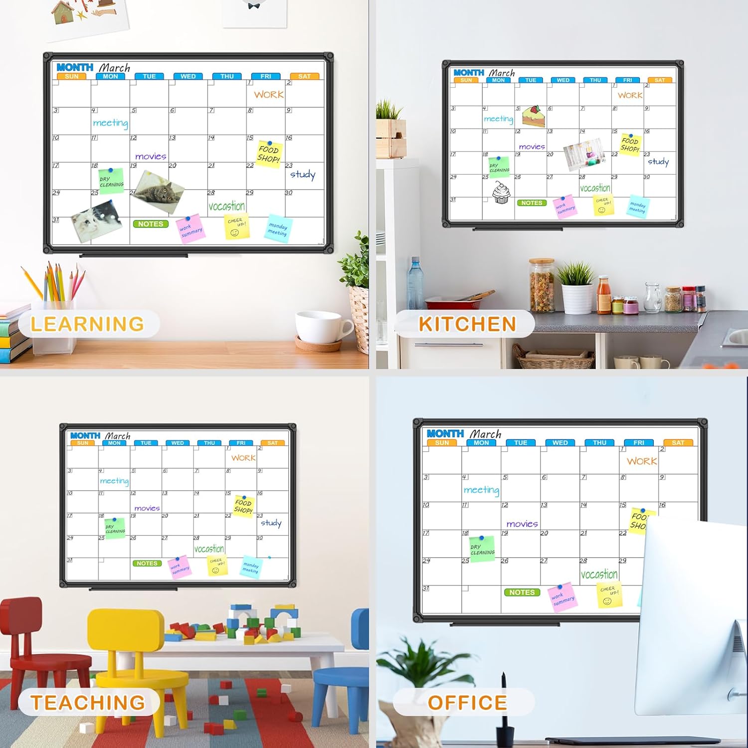 JILoffice Dry Erase Calendar Whiteboard - Magnetic White Board Calendar Monthly 24 X 18 Inch, Black Aluminium Frame Wall Mounted Board for Office Home and School - Lumora Desk