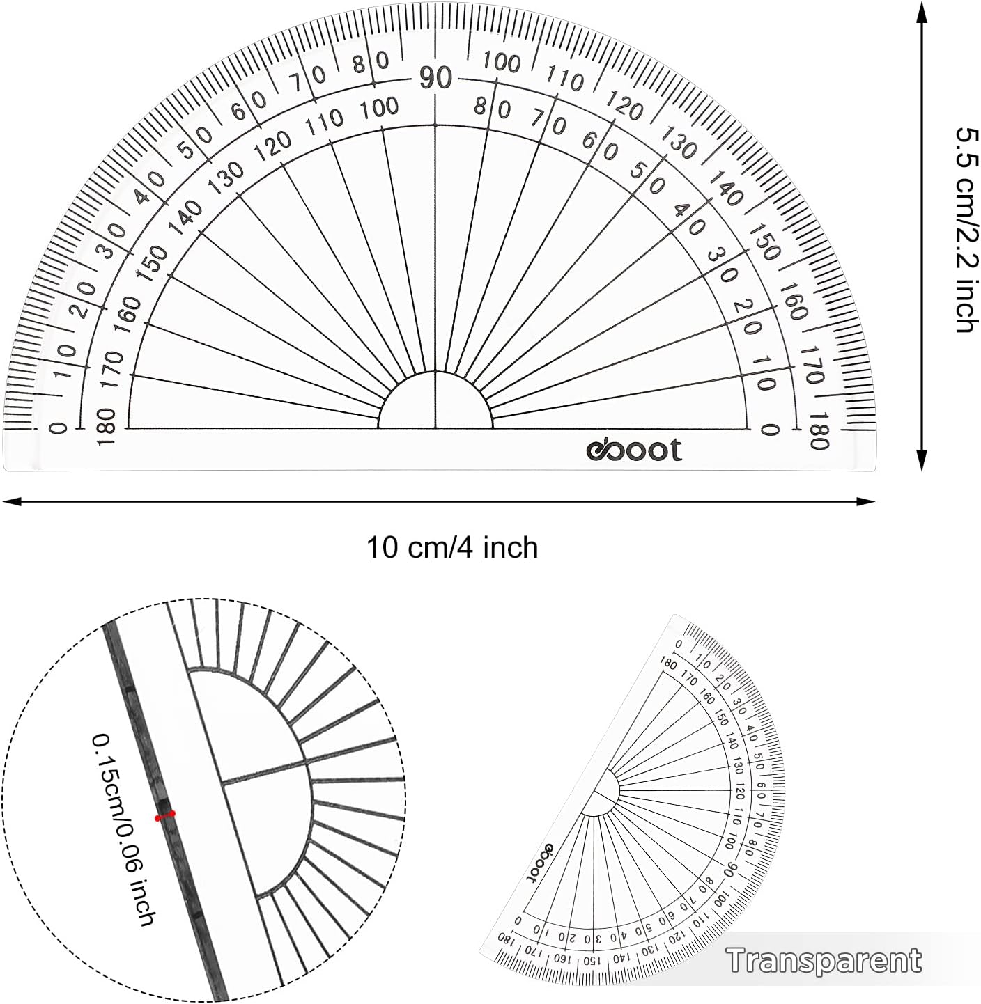 Zonon 3 Pcs 4 Inch Clear Plastic Protractor Bulk Math Protractors Set 180 Degrees Geometry Drafting Tools for Classroom Industry Office Back to School Supplies