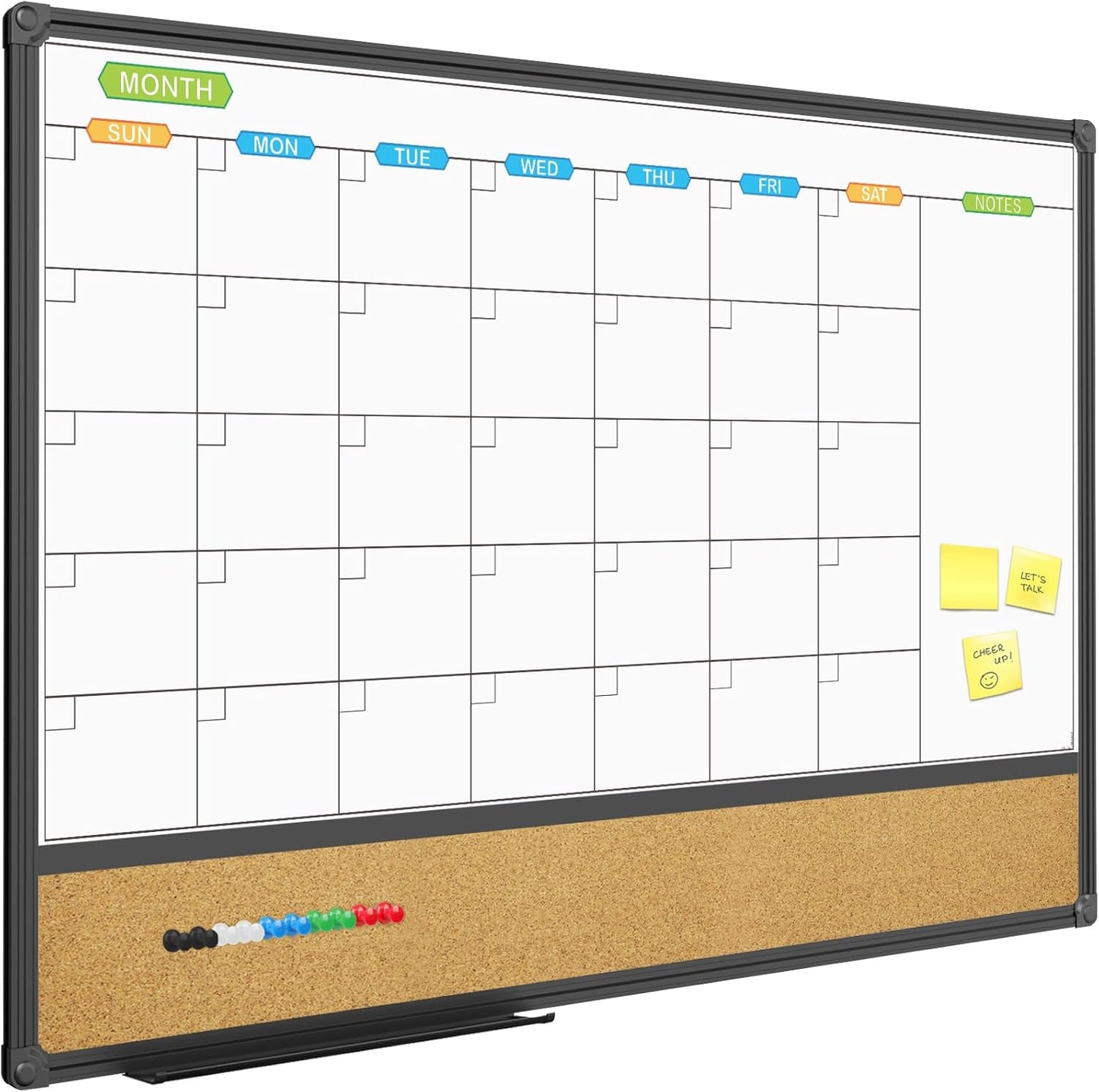 JILoffice Magnetic Calendar Whiteboard & Bulletin Corkboard Combination, Combo Board 36 x 24 Inch, Black Aluminum Frame Wall Mounted Board for Office Home and School with 10 Push Pins - Lumora Desk