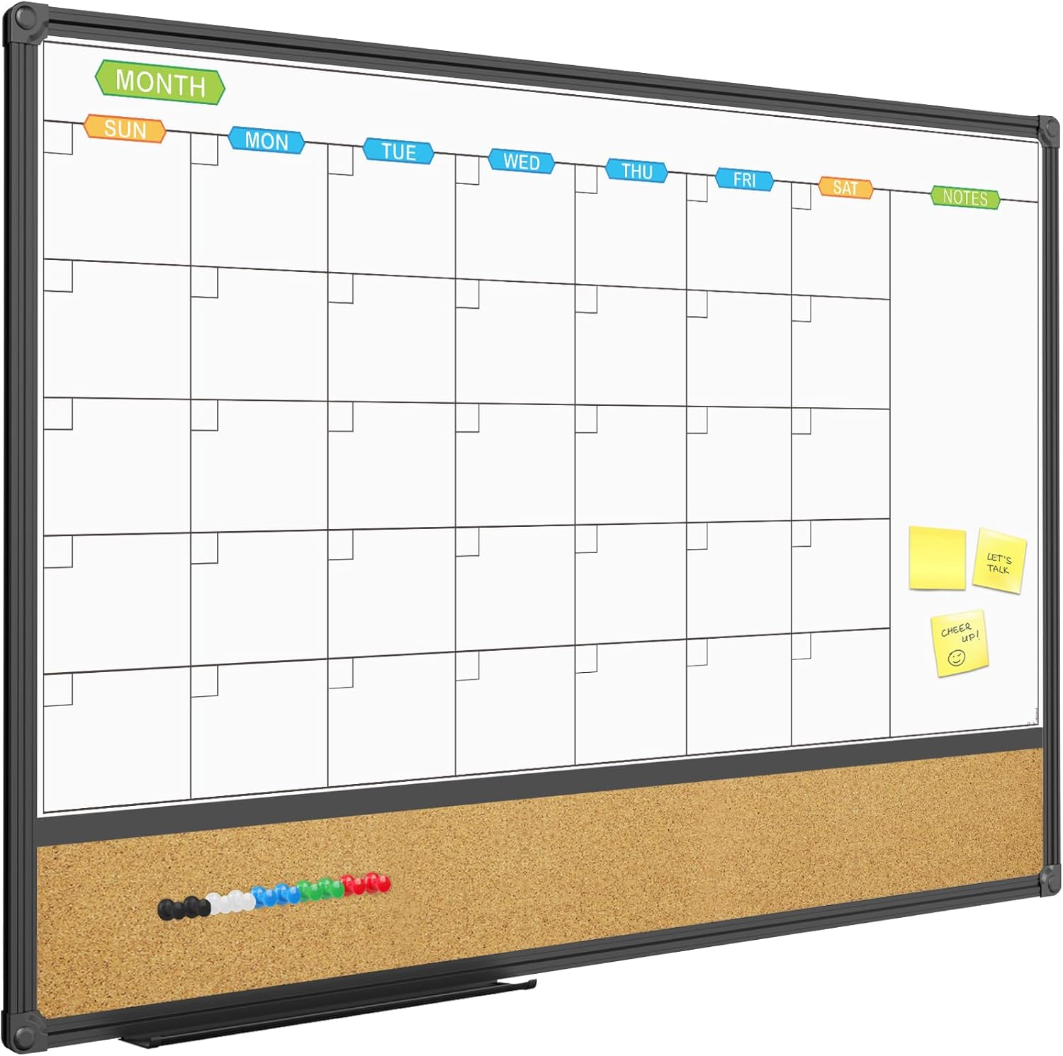 JILoffice Magnetic Calendar Whiteboard & Bulletin Corkboard Combination, Combo Board 36 x 24 Inch, Black Aluminum Frame Wall Mounted Board for Office Home and School with 10 Push Pins - Lumora Desk
