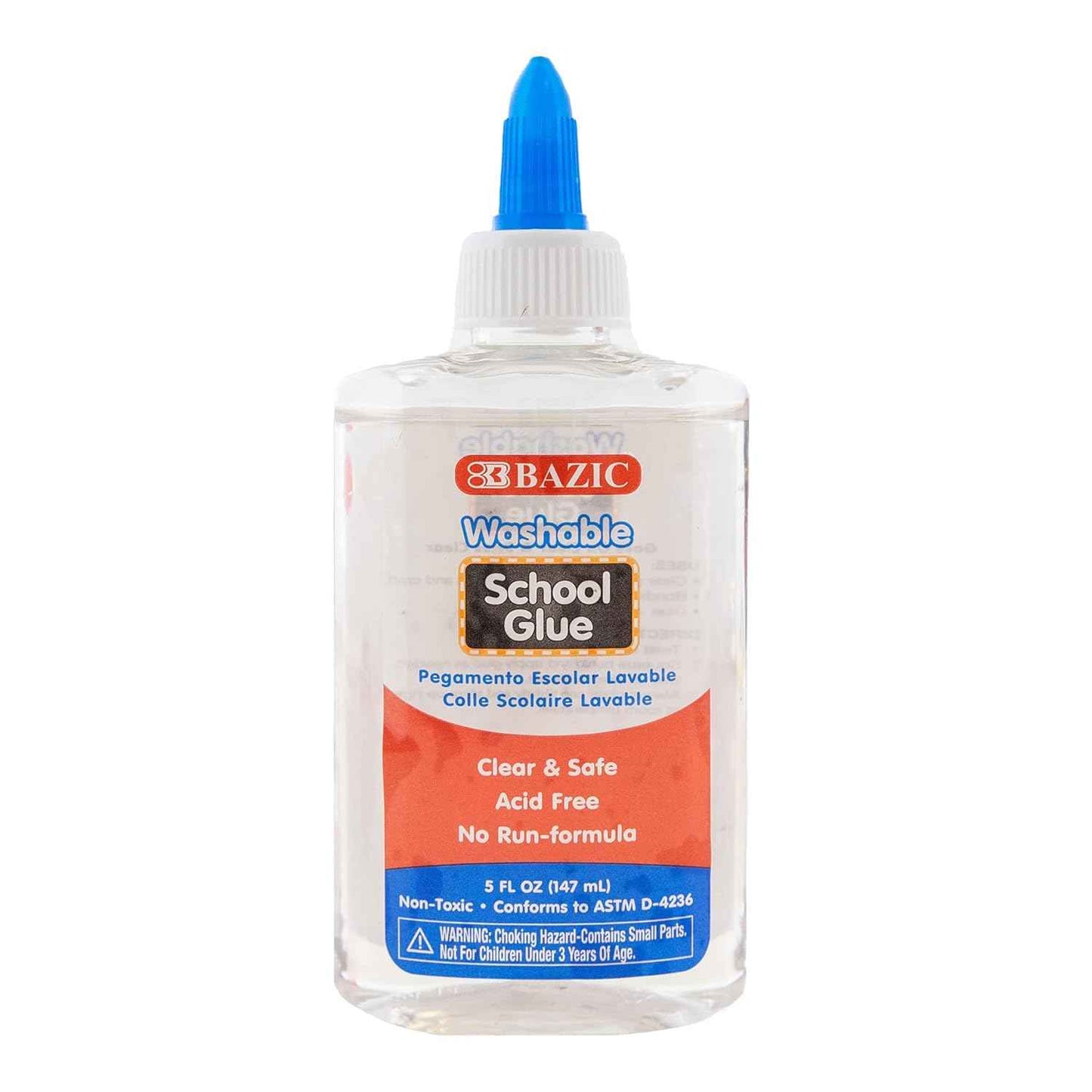 BAZIC 5 Oz. (147 mL) Washable Clear School Glue, Liquid Glue, Great for Kids Making Stretchy Slime, Fun Creative Art Play Activity in Class Home, 1-Bottle
