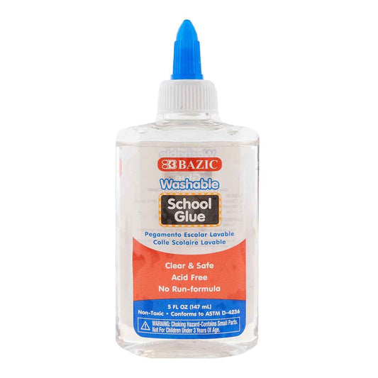 BAZIC 5 Oz. (147 mL) Washable Clear School Glue, Liquid Glue, Great for Kids Making Stretchy Slime, Fun Creative Art Play Activity in Class Home, 1-Bottle