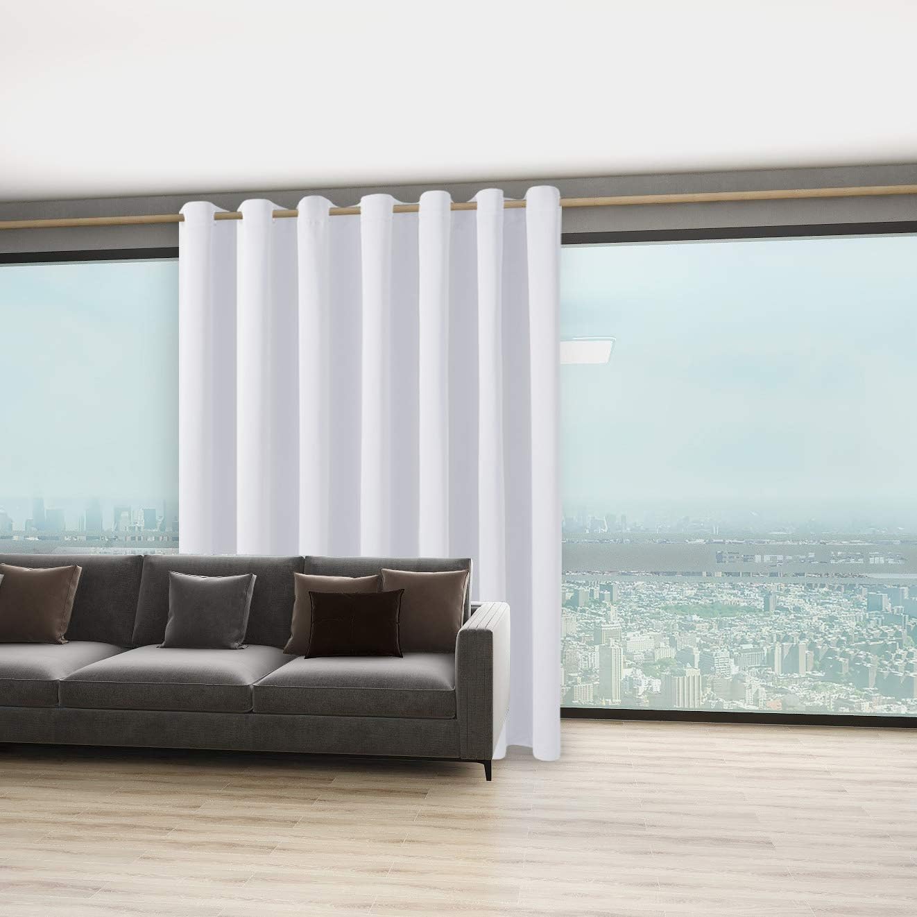 BONZER Room Divider Curtain Screen Partitions Total Privacy Wall Wide Blackout Curtains for Shared Room, 84L x 108W Inch (7L x 9W ft), 1 Panel, Greyish White