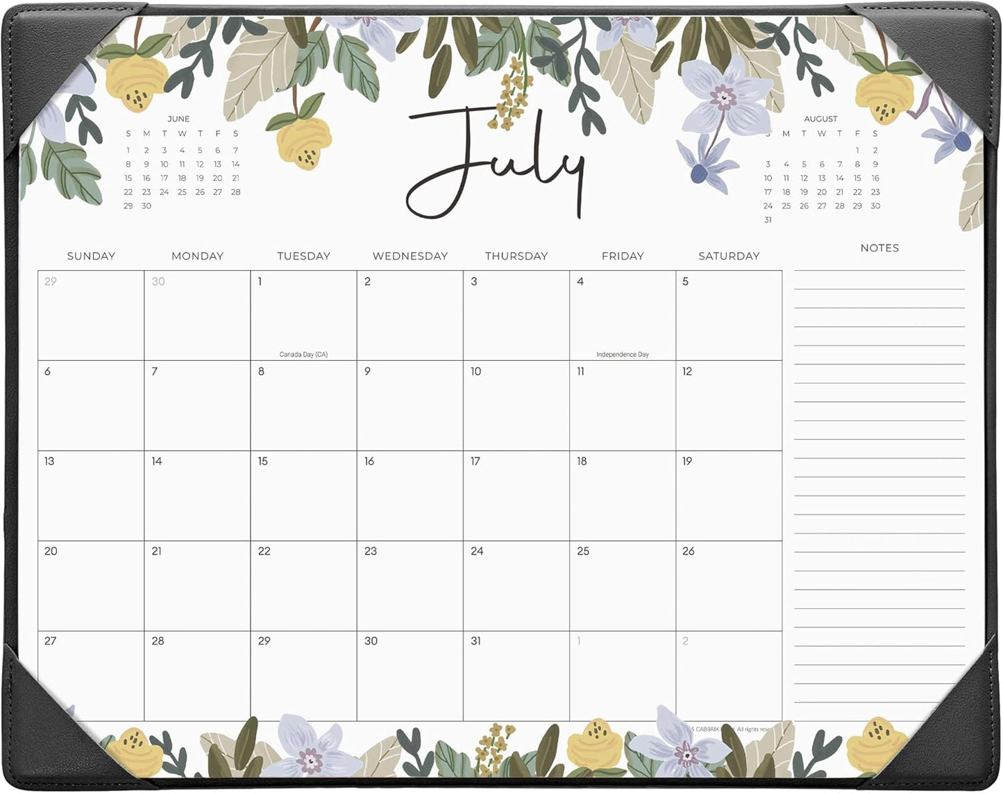 Cabbrix Desk Calendar 2025-2026 with Desktop Mat, Floral Desk Pad Calendar 15 x 12 Inch Runs From July 2025 to December 2026, Desk Blotter Calendar for Home School and Office (Black)