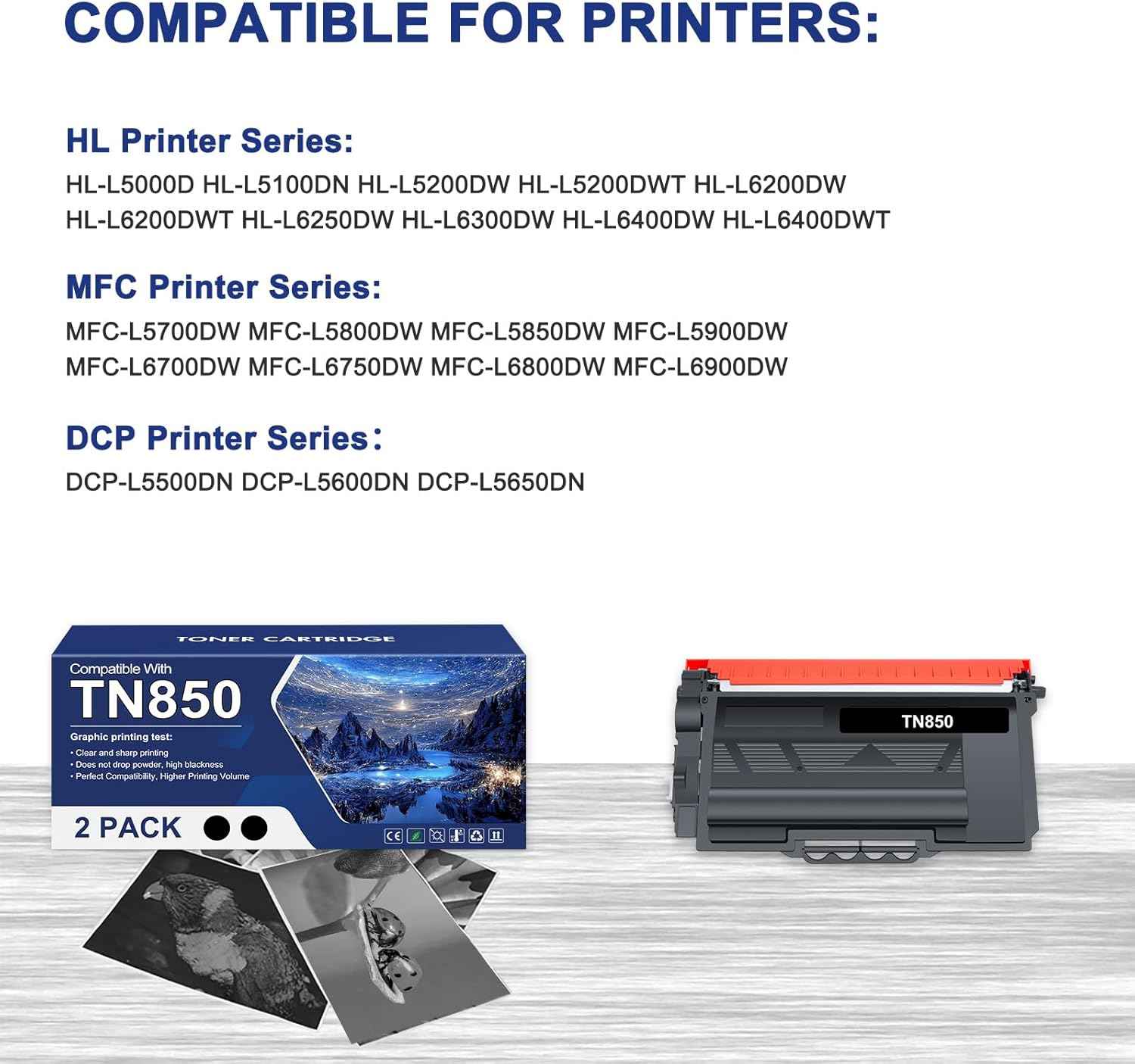 TN850 TN820 High Yield Toner Cartridge Compatible for Brother TN 850 820 TN-820/TN-850 TN-850 TN-820 for Brother HL-L6200DW MFC-L5850DW MFC-L5700DW HL-L5200DW MFC-L5900DW Printer Black Ink 2-Pack