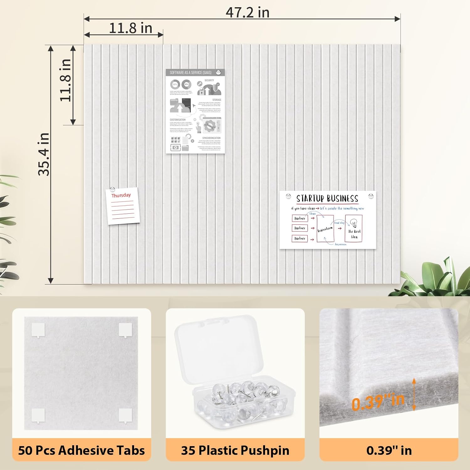 Smarpau Large Cork Board 48"X36", 12 Pack Felt Bulletin Boards, Corkboard Pin Board with 50 Removable Adhesive Tabs 35 Pushpins, Cork Wall Tiles for Office Home Classroom - Lumora Desk