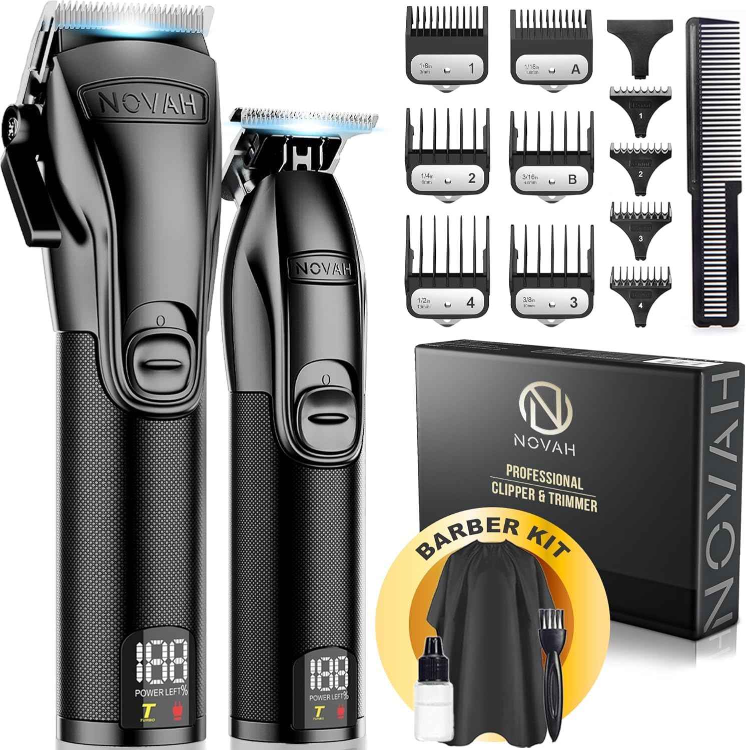 Novah® Professional Hair Clippers for Men, Professional Barber Clippers and Trimmer Set, Mens Cordless Hair Clipper for Barbers Haircut Kit Fade