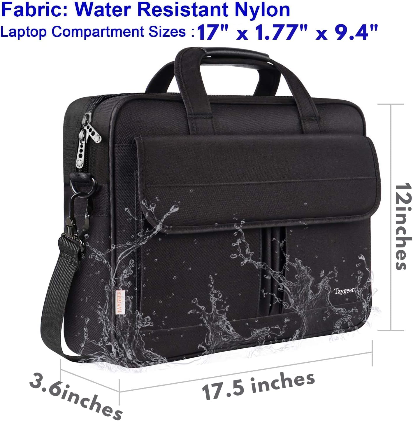 Taygeer 17 inch Laptop Bag, Professional Business Office Briefcase for Men Women, Premium Water Resistant Carry On Laptop Case Shoulder Messenger Bag Fits 15.6 17 Inch Notebook/Computer, Black