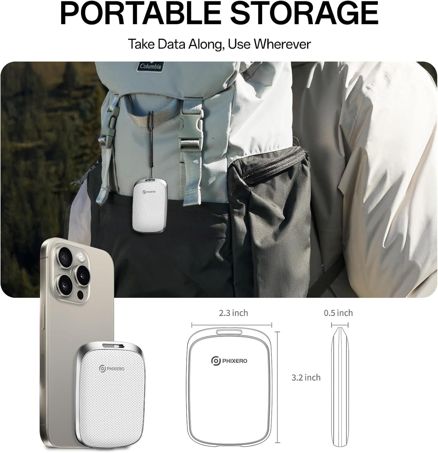 PHIXERO P5PLUS Portable SSD 512GB Up to 550MB/s, USB 3.2 Gen 2 External Solid State Drive，USB C to C&A for Smartphone，Tablet，PC，Labtop (White)