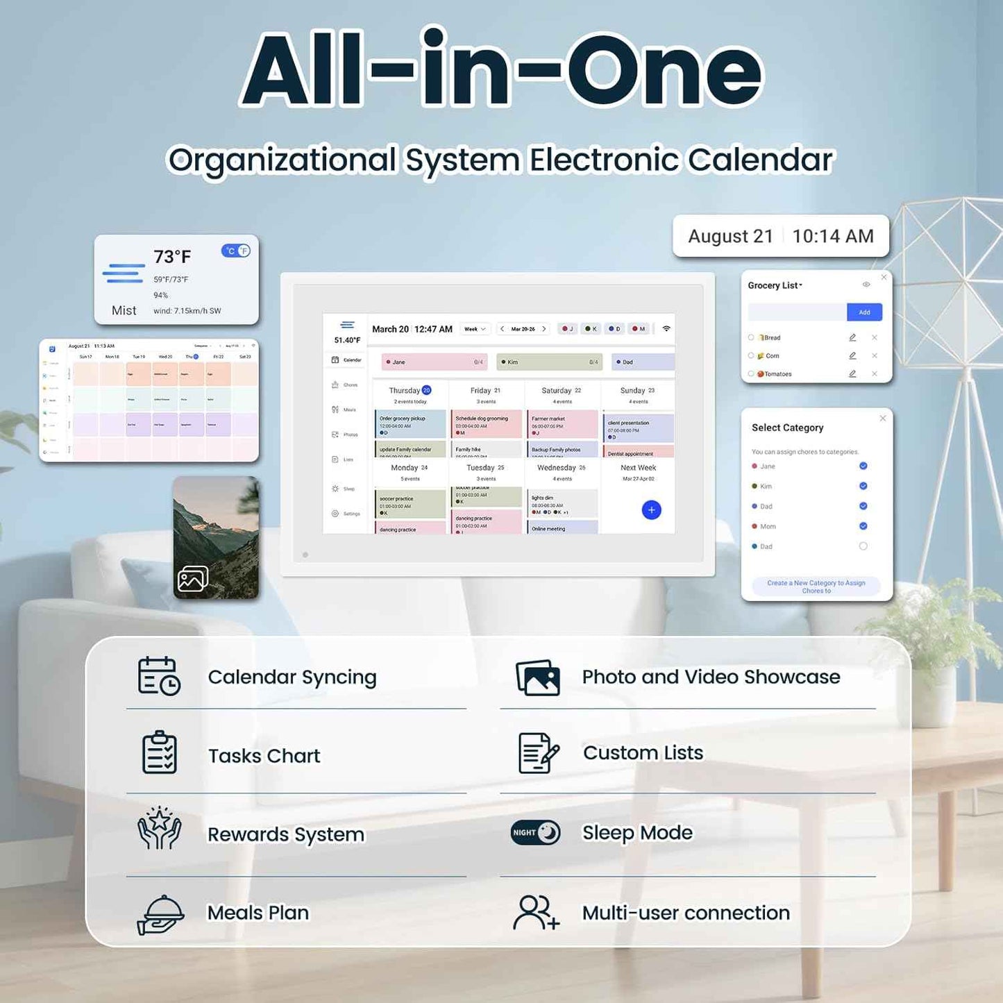 15.6 Inch Digital Calendar Wall, Electronic Planner & Chore Chart, 1080P Full HD Interactive Calendar Touchscreen for Family Planner Display, Smart Family Calendar, Desk/Wall Mountable, Gifts for Women Men