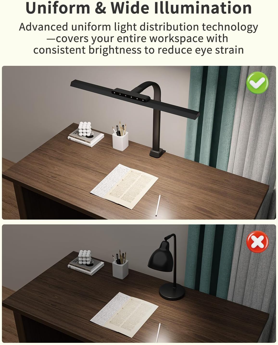 LED Desk Lamps for Home Office, 24W Bright Eye-Caring Light with Clamp, Stepless Dimming Adjustable Flexible Gooseneck Clip on Desk Office Lamp with Adapter for Reading, Study, Workbench,Black - Lumora Desk