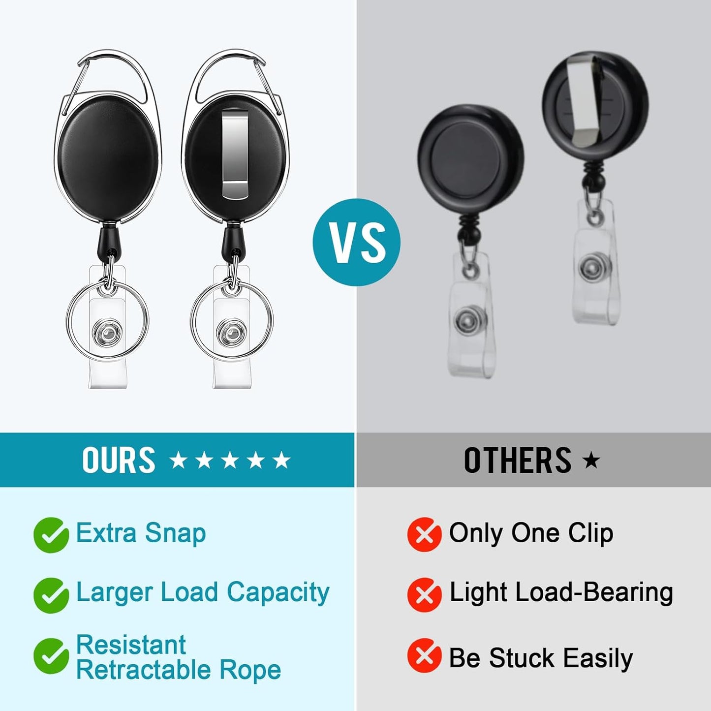 100 Pcs Badge Reel, ID Badge Holder Retractable Clip, Heavy Duty Keychain Badge Reel，Badge Clip, Bulk Lanyard for Wear Keys, ID Card, Name Hold