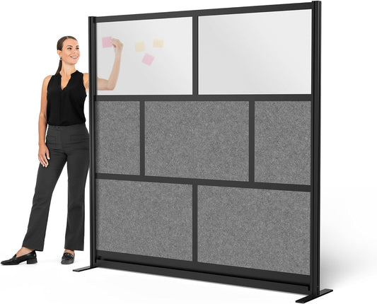 Stand Up Desk Store Expanse Modular Wall | 70'' x 70'' Wall | Expandable Partition Room Divider with Rearrangeable Frosted Acrylic & Sound Absorbent Panels (Black Frame)
