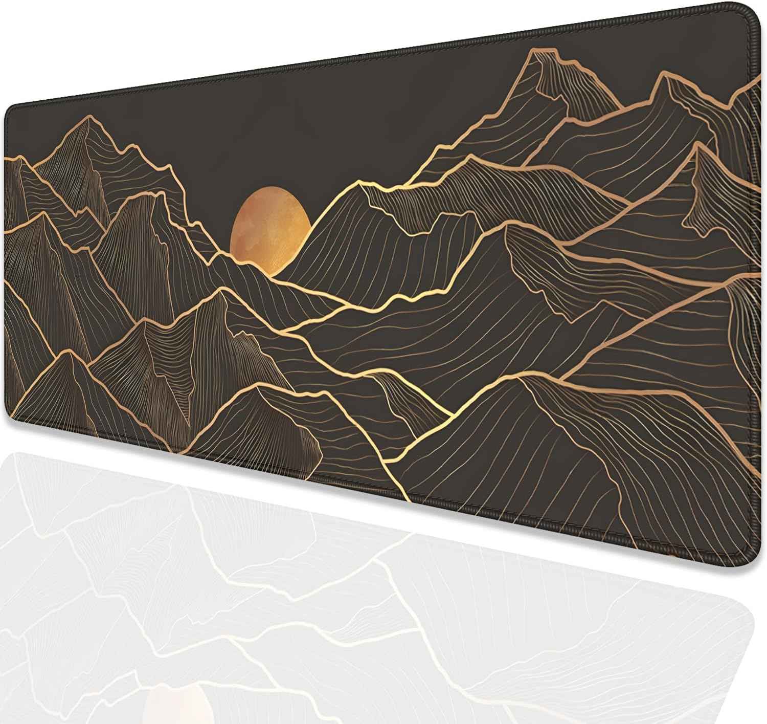 Gold Mountains Mouse Pad Desk Pad,Extended Gaming Mouse Mat with Stitched Edges Non-Slip Waterproof Rubber Base Mous Mat for Office,Computer,Keyboard,Laptop and Home Desk Pad(27.5X11.8 in)