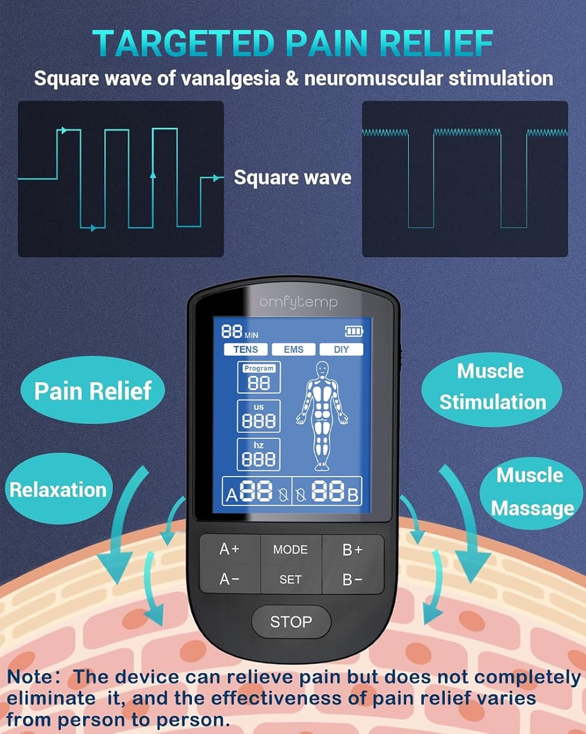 Comfytemp TENS Unit Muscle Stimulator for Pain Relief, FSA Eligible TENS Machine - 24 Modes & DIY, HSA Dual Channel EMS Unit for Back Neck Shoulder Electronic Pulse Massager, Fathers Day Gift, 10 Pads