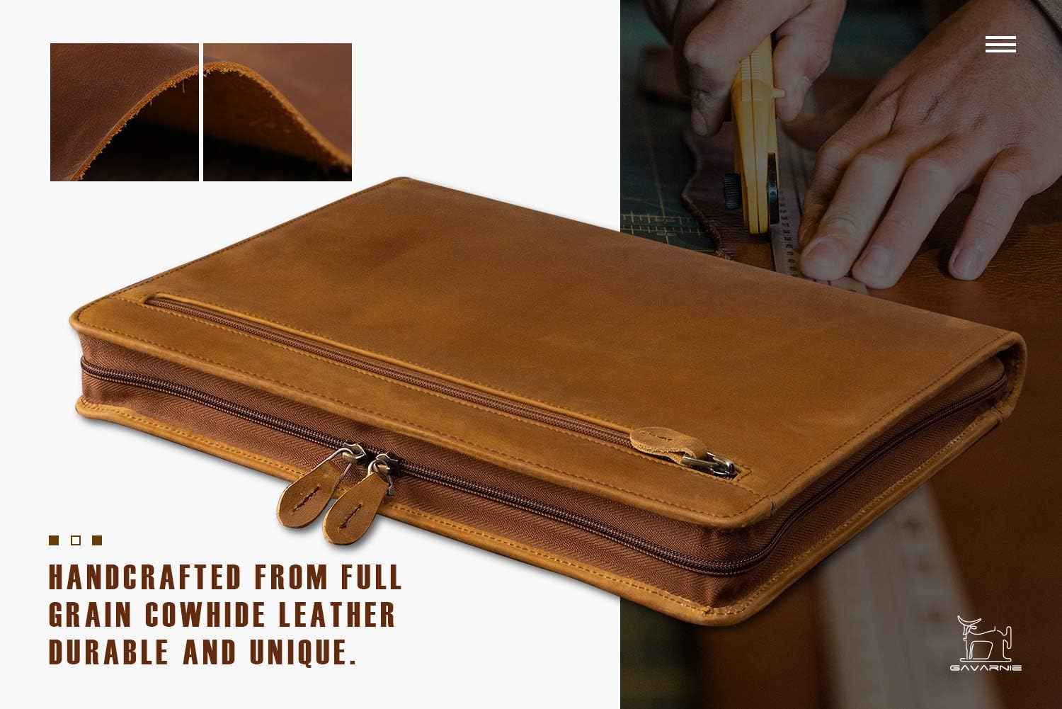 Genuine Leather Professioal Business Portfolio Padfolio Folder with Zipper for Men and Women,Work Portfolio for Letter Size Notepad, for Meeting and Travel, Brown