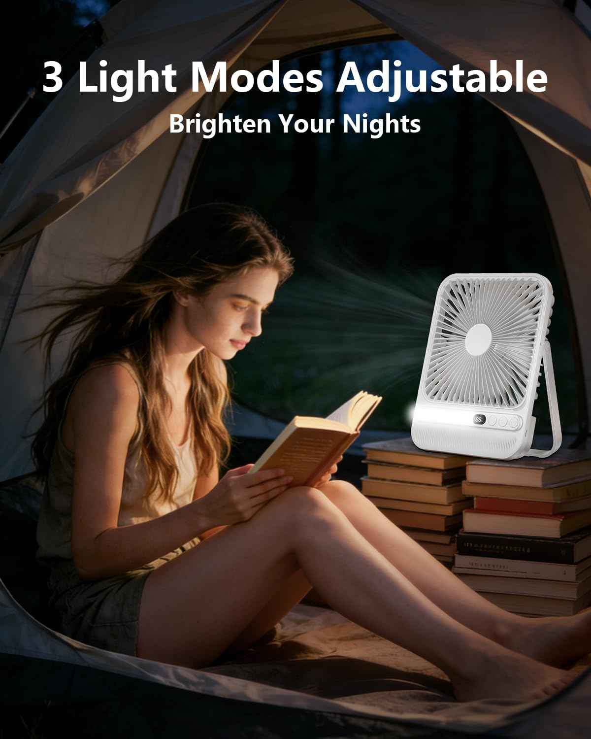 7-Inch Portable Travel Fan, Cruise Ship Approved, 28H 8000mAh Ultra-Thin Quiet Rechargeable Battery Operated Desk Fan with Timer & LED Display for Bedroom, Office, Camping