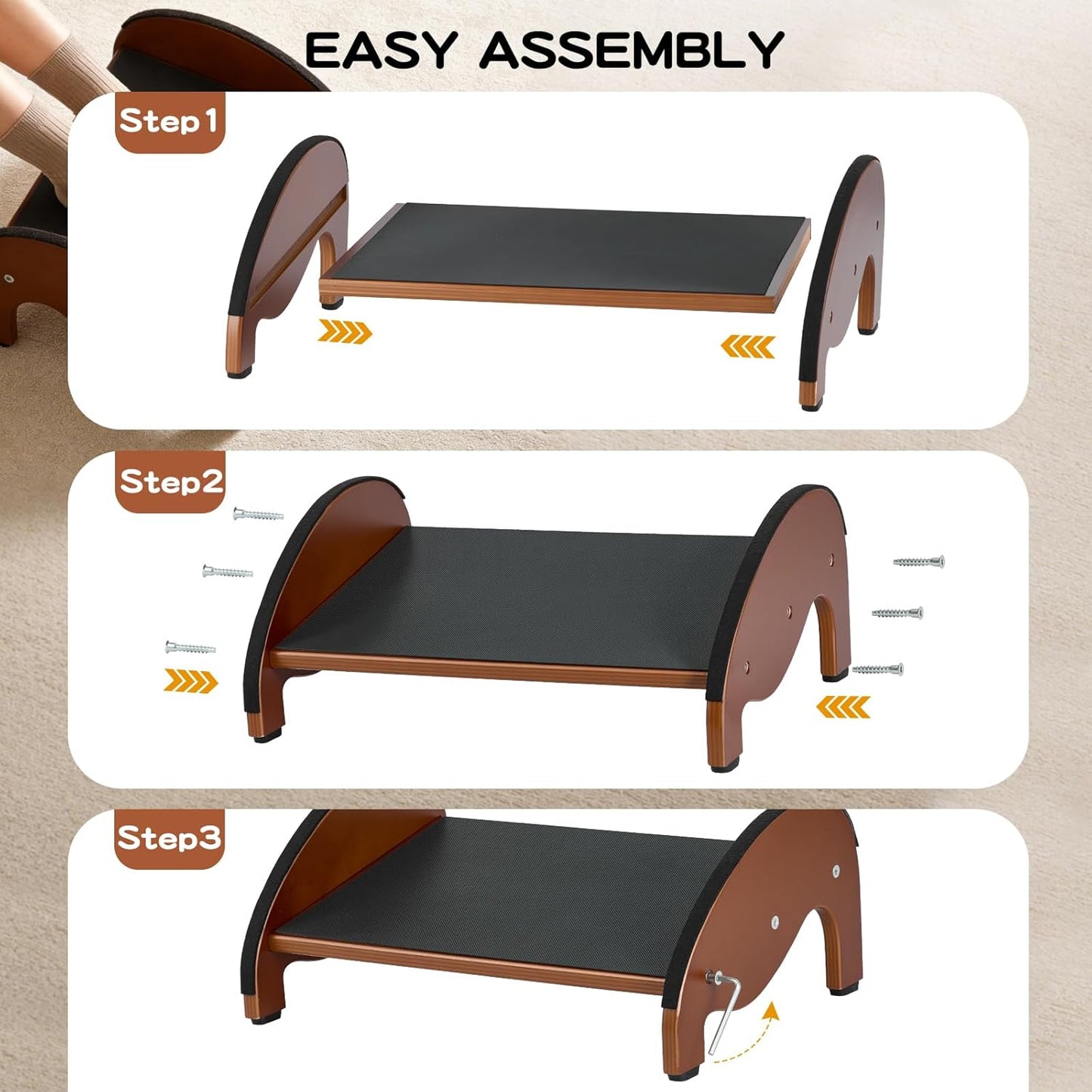 Foot Rest Under Desk – Ergonomic Solid Wood Under Desk Footrest with Non-Slip Silicone Top & Rubber Feet, 10° Tilt Foot Stool for Office Home, 40×28×16cm