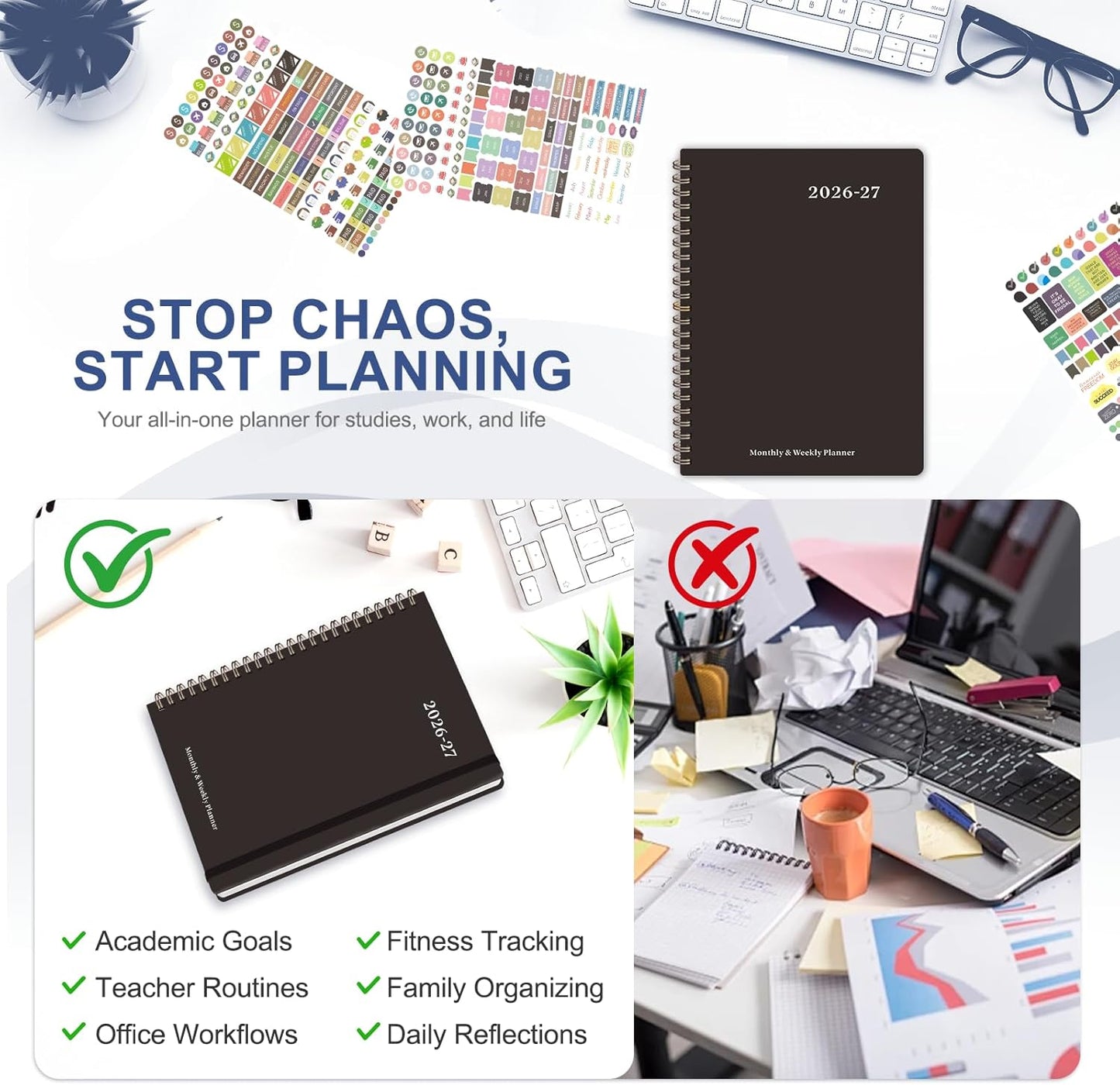 Planner 2026-2027, Weekly and Monthly Academic Year Calendar Planner, July 2026 - June 2027, Daily Agenda Book for Office School Supplies, A5(6.3'' x 8.5'')