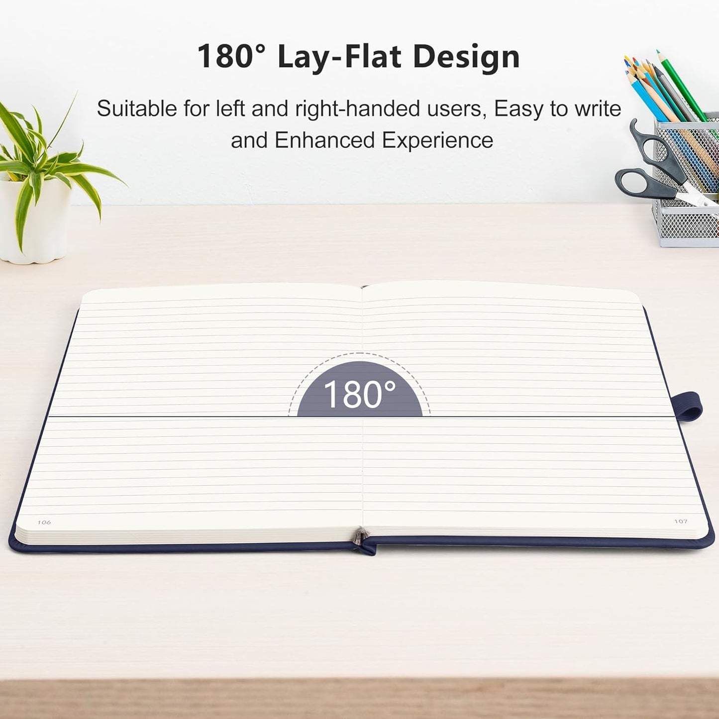 RETTACY Lined Journal Notebook, 2-Pack, 192 Numbered Pages per Pack, A5 Medium Size (5.7'' x 8.3''), for Men & Women, Writing, Work, Leather Hardcover, 100 GSM Thick Paper (Black & Navy Blue)