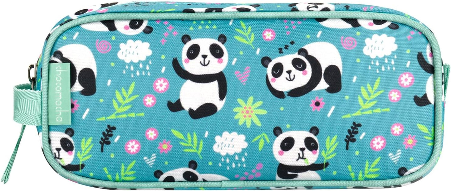 Choco Mocha Kids Pencil Case for Girls, Soft Zipper Pencil Pouch for Girls Pencil Case for School, Panda Pencil Bag for Toddler Girl, Green