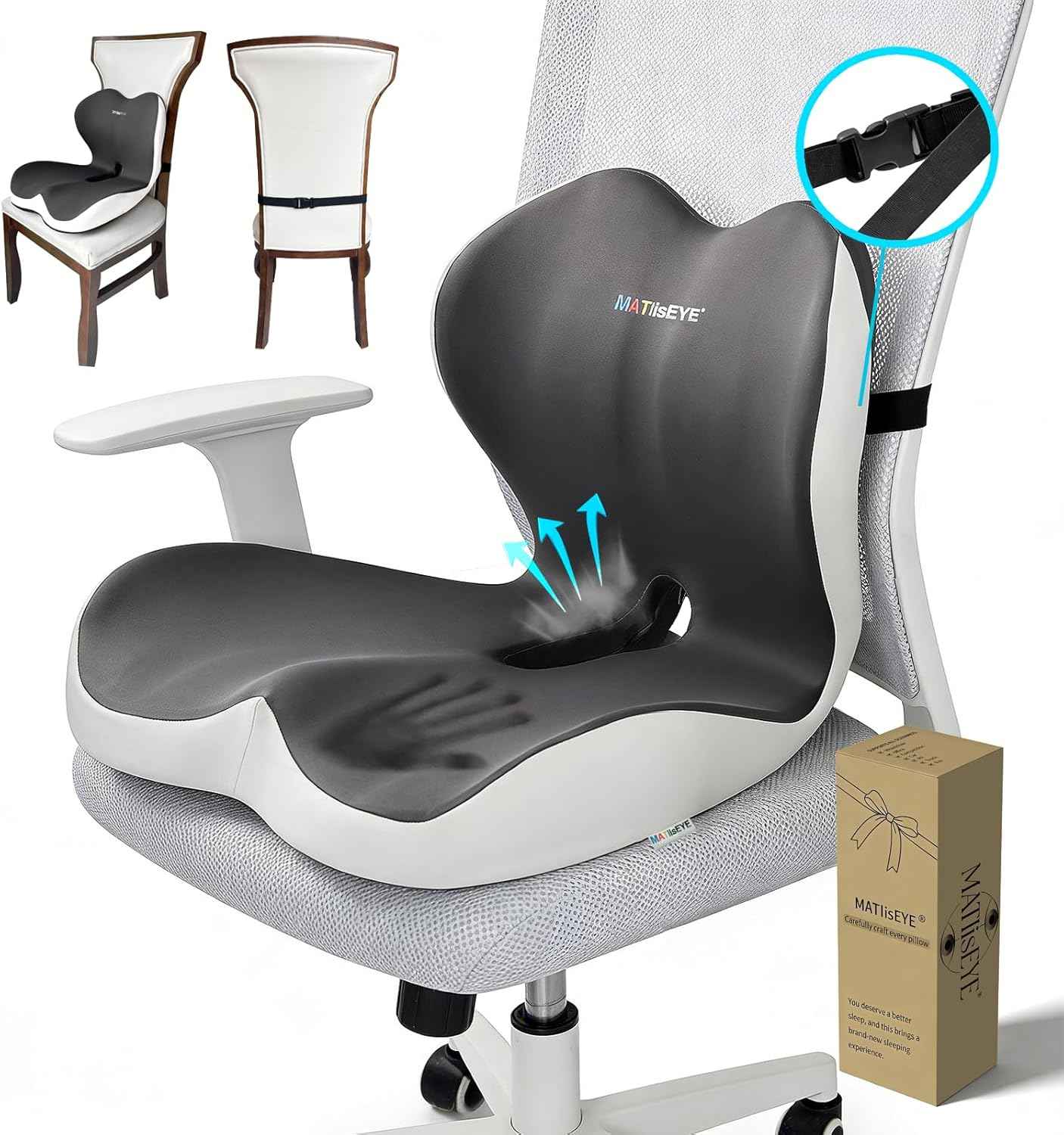 Truck Seat Cushion and Headrest 2 in 1 Set for Truck Drivers Coccyx Sciatica Pain Relief with Adjustable Strap Washable Non Slip Memory Foam Ergonomic Cushion for Back Support Long Driving Semi Truck