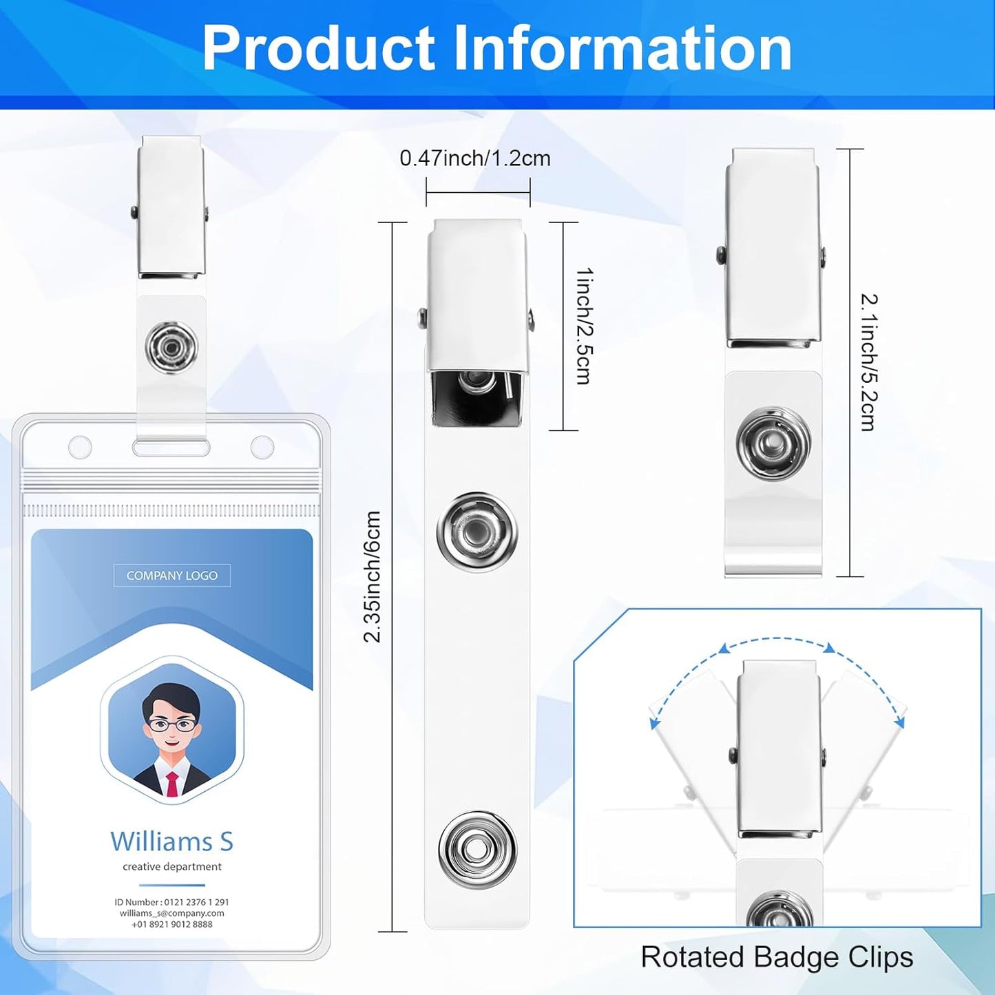 Marspark 200 Pack Metal Badge Clips with Clear PVC Straps ID Badge Clips for Name Tag ID Cards and Holders, Office Supplies (Silver,Non-Hole)