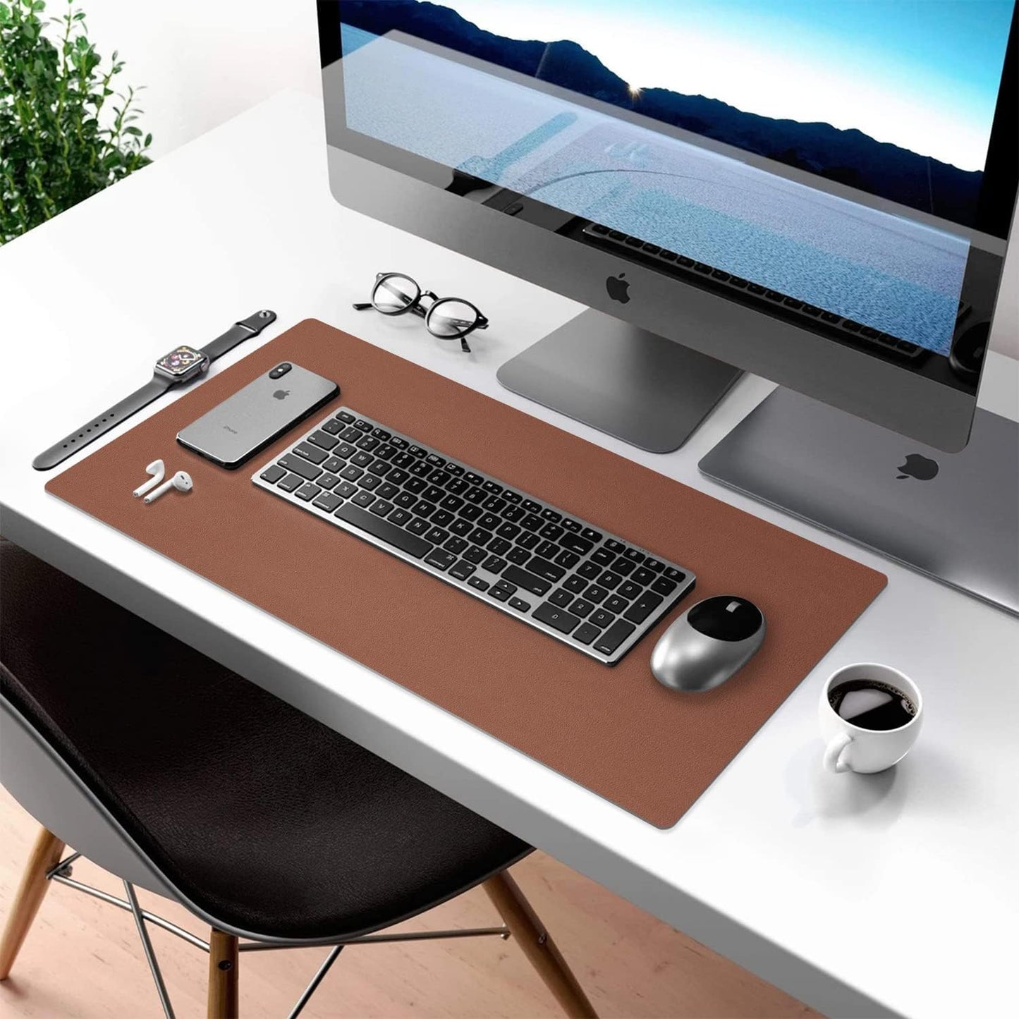Aothia Double-Sided PU Leather Desk Pad - Non-Slip Large Mouse Pad & Desk Mat for Office, Home - Waterproof, Easy to Clean, Durable Dual-Sided Surface(Brown, 23.6" x 13.7")