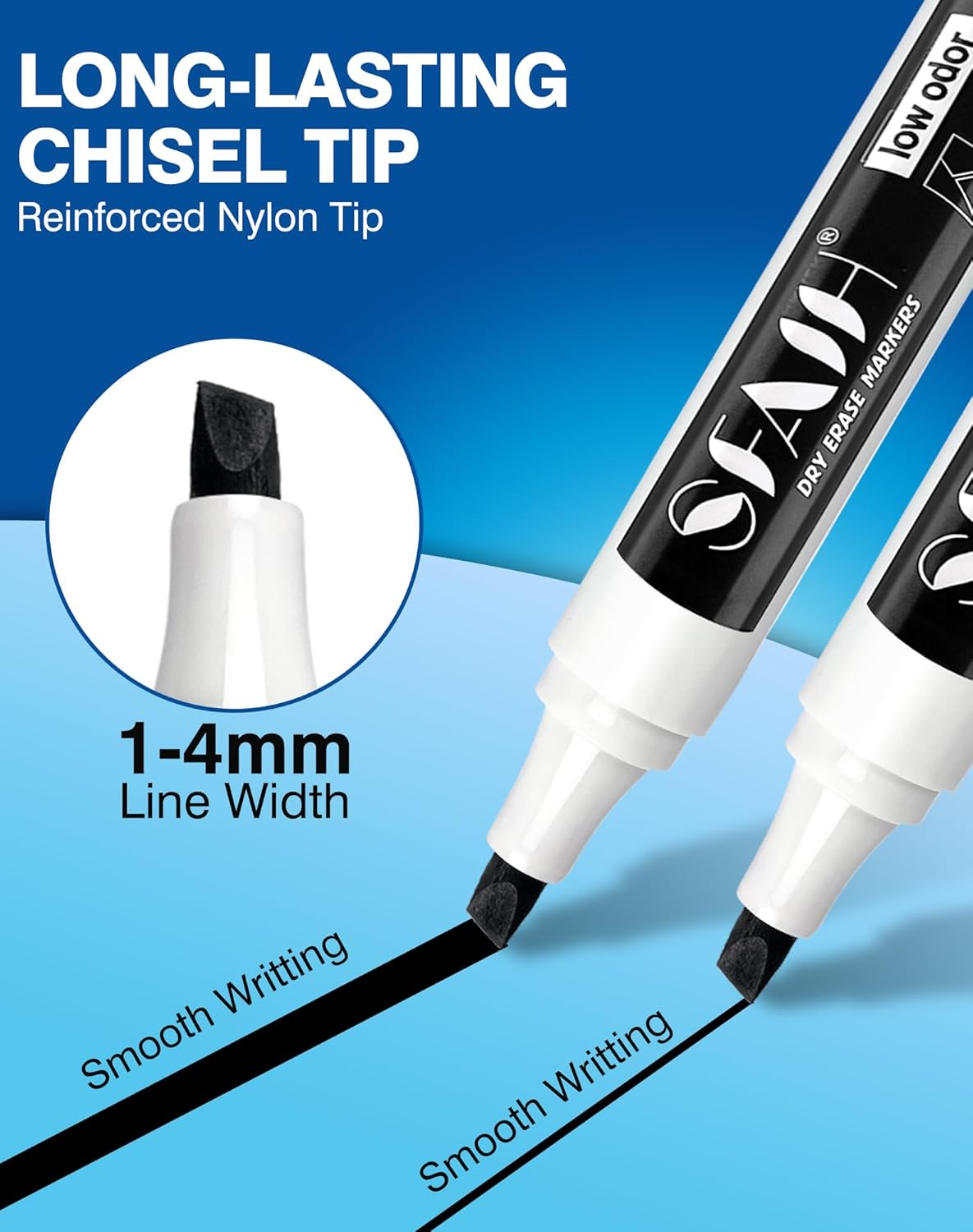 SFAIH Dry Erase Markers Chisel Tip with Magnetic Whiteboard Eraser, 36 Bulk Pack Black White Board Markers for Teachers & Students, Versatile Lines, 1s Quickly Dry, Perfect for Classroom and Office