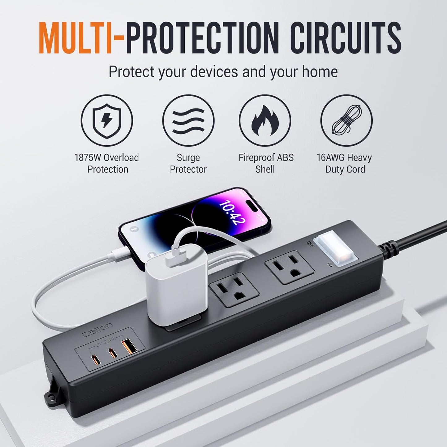Outdoor Power Strip Weatherproof,6.6 FT Outdoor Extension Cord with USB Ports, Overload Protection and Shockproof,Waterproof Surge Protector Wall Mountable for Home Outside，SJT-UL Listed
