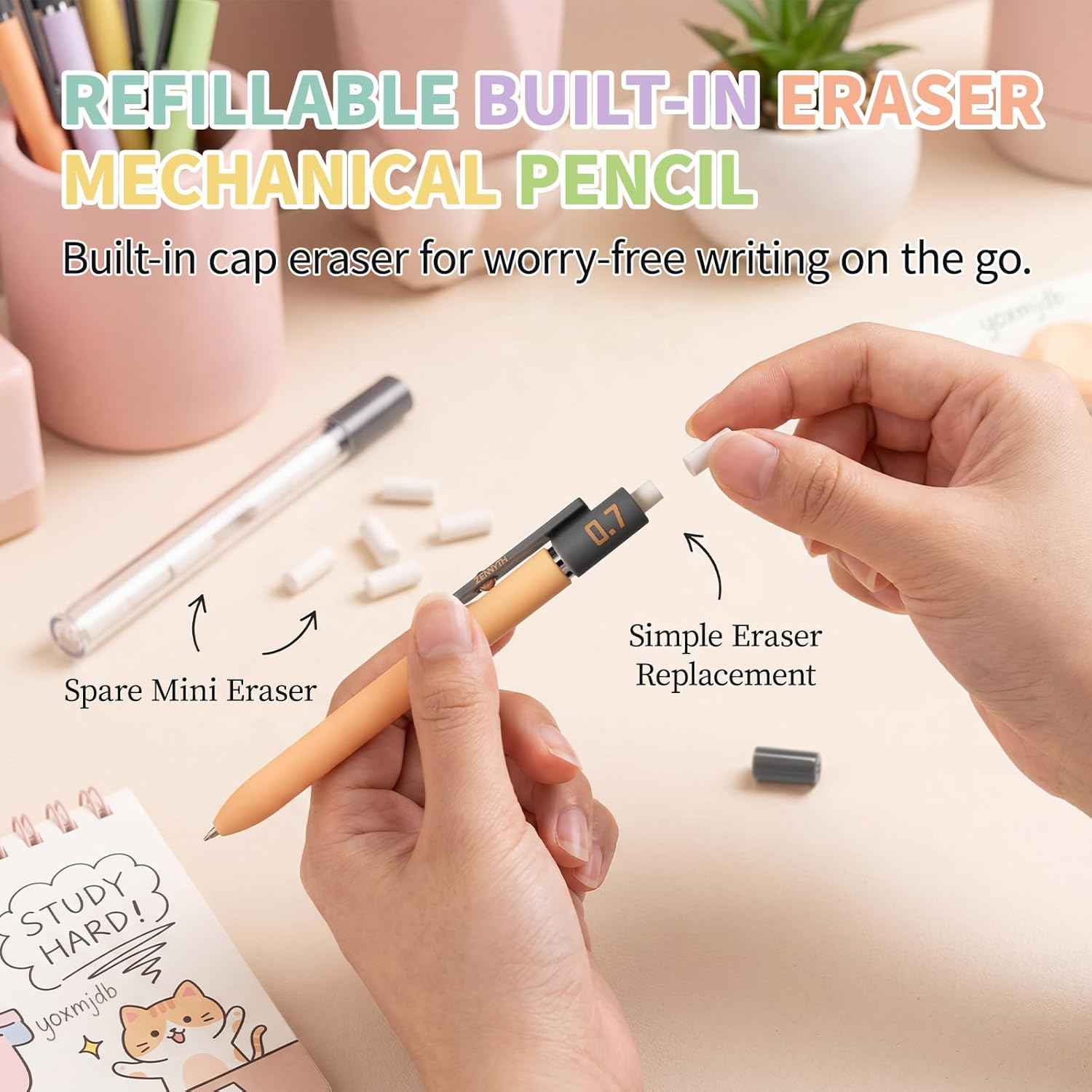 Cute Aesthetic Mechanical Pencil Set, 0.5 Mechanical Pencil & 0.7 Mechanical Pencils, Pastel Pencil Set with Lead Refills, Erasers and Storage Case for School Supplies, Note Taking and Drawing