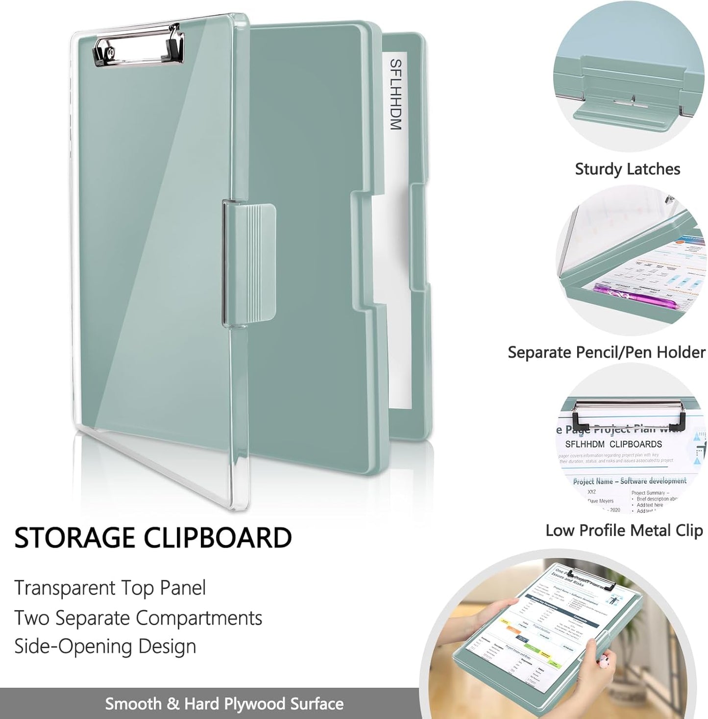 Clipboard with Storage,Heavy Duty Clip Boards 8.5x11 with 2 Storage Case,Clear Visible Top Panel Storage Clipboards,Side Open Clip Boards,Nursing Clipboard Folder Case for Office Supplies-Dark Green