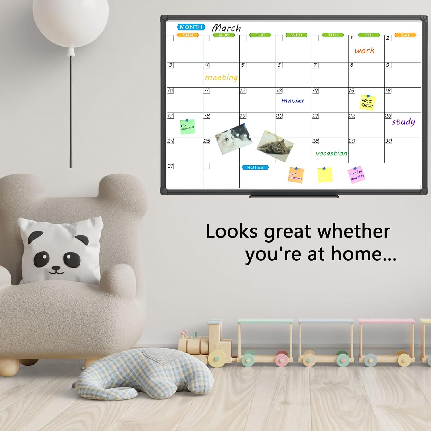 JILoffice Dry Erase Calendar Whiteboard 48 X 36 Inch - Magnetic White Board Calendar Monthly, Black Aluminum Frame Wall Mounted Board for Office Home and School - Lumora Desk