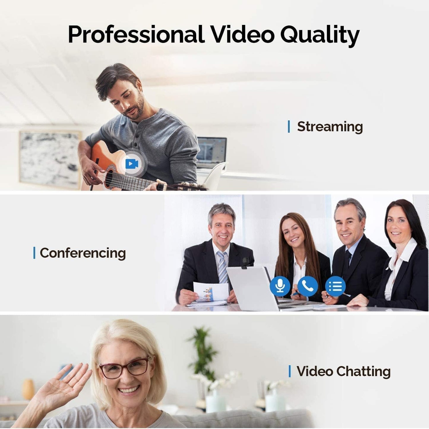 PC Webcam for Streaming HD 1080P, 960A USB Pro Computer Web Camera Video Cam for Mac Windows Laptop Conferencing Gaming Webcam with Ring Light & Microphone