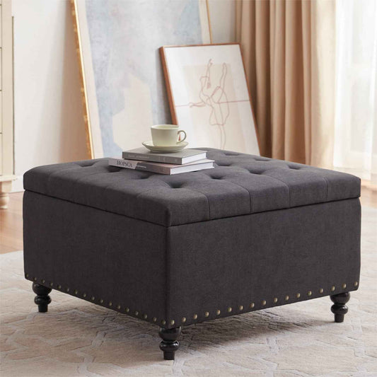 HUIMO Square Storage Ottoman, Large Ottoman Coffee Table for Living Room (Dark Grey)