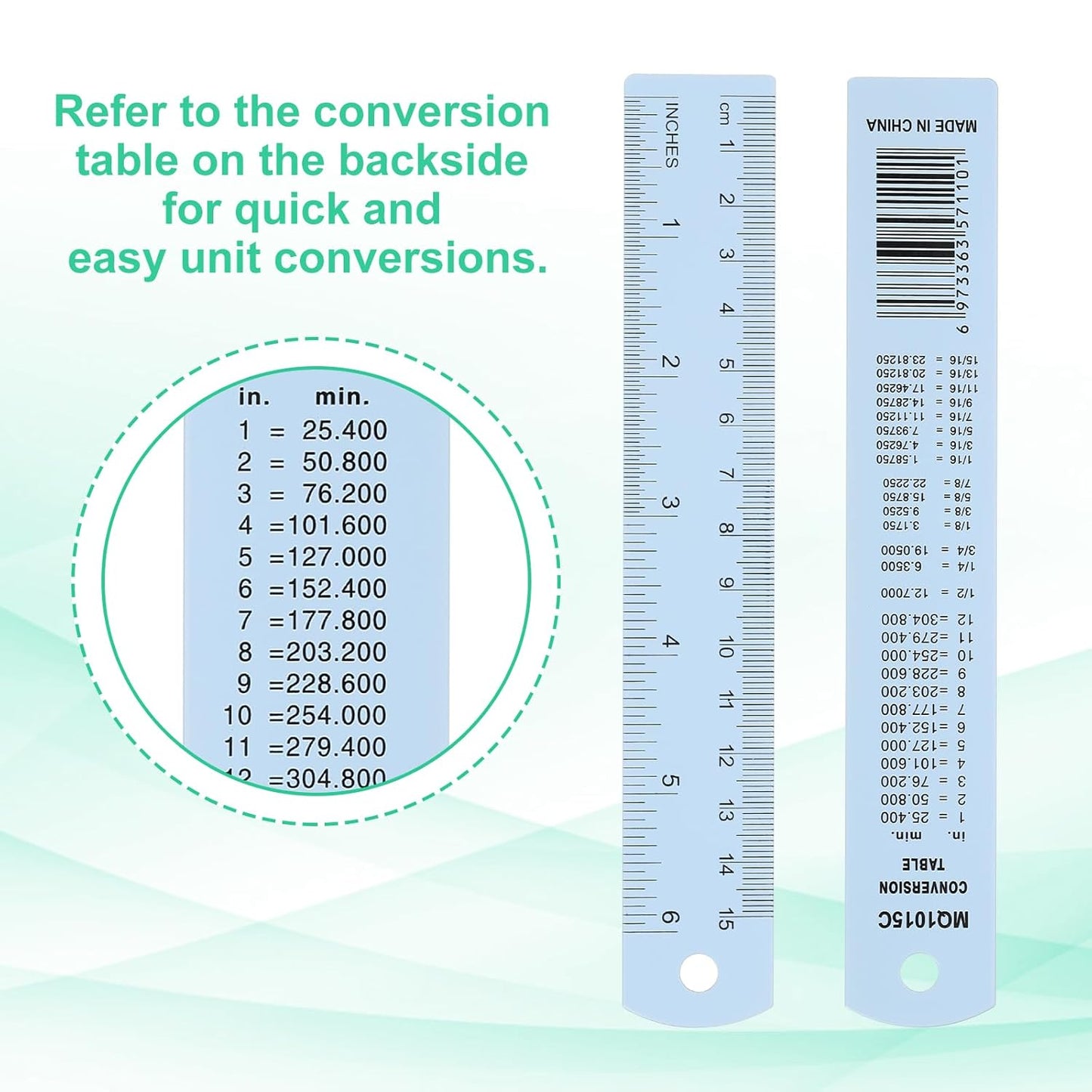 PATIKIL 15cm/6" Metal Ruler, 2 Pack Aluminum Alloy Rulers with Centimeters, Millimeters, Inches and Conversion Table Straight Edge Ruler for Writing Machinist Drafting, Blue