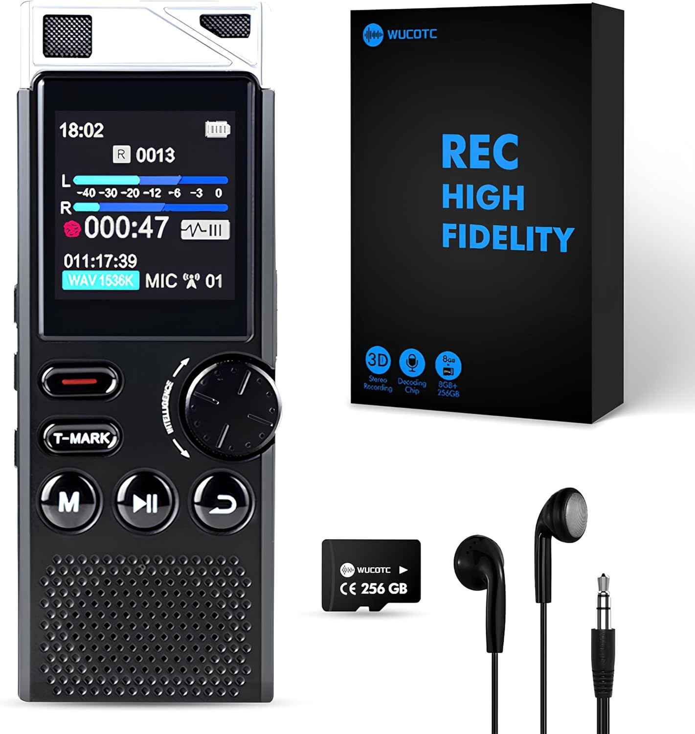 Professional 264GB WUCOTC Digital Voice Recorder - Voice Activated Recorder for Lectures Meetings - 18000 Hours Recording Device with Playback, MP3 Player, Password Protection, Variable Speed