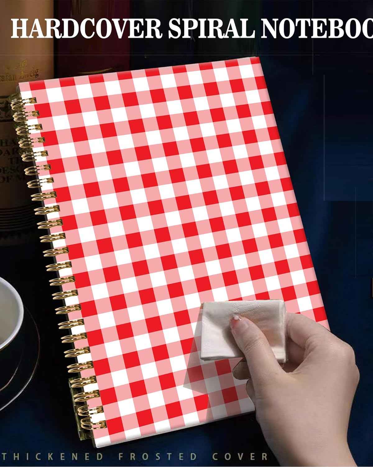 Spiral Journal Notebook,A5 Hardcover Lined Journals for Women Girl 6 x 8.3 in,120 Pages Thick Paper,Cute College Ruled Writing Notebook for Gifts Office Work School(Red White Checkered)