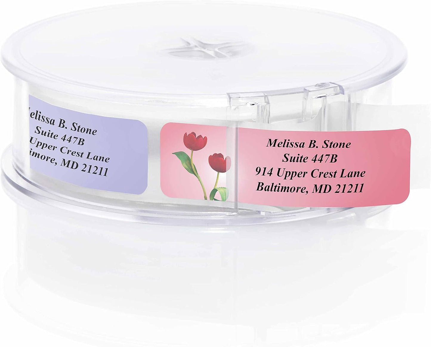 Garden Blossoms Designer Assorted Rolled Address Labels with Elegant Plastic Dispenser - Lumora Desk