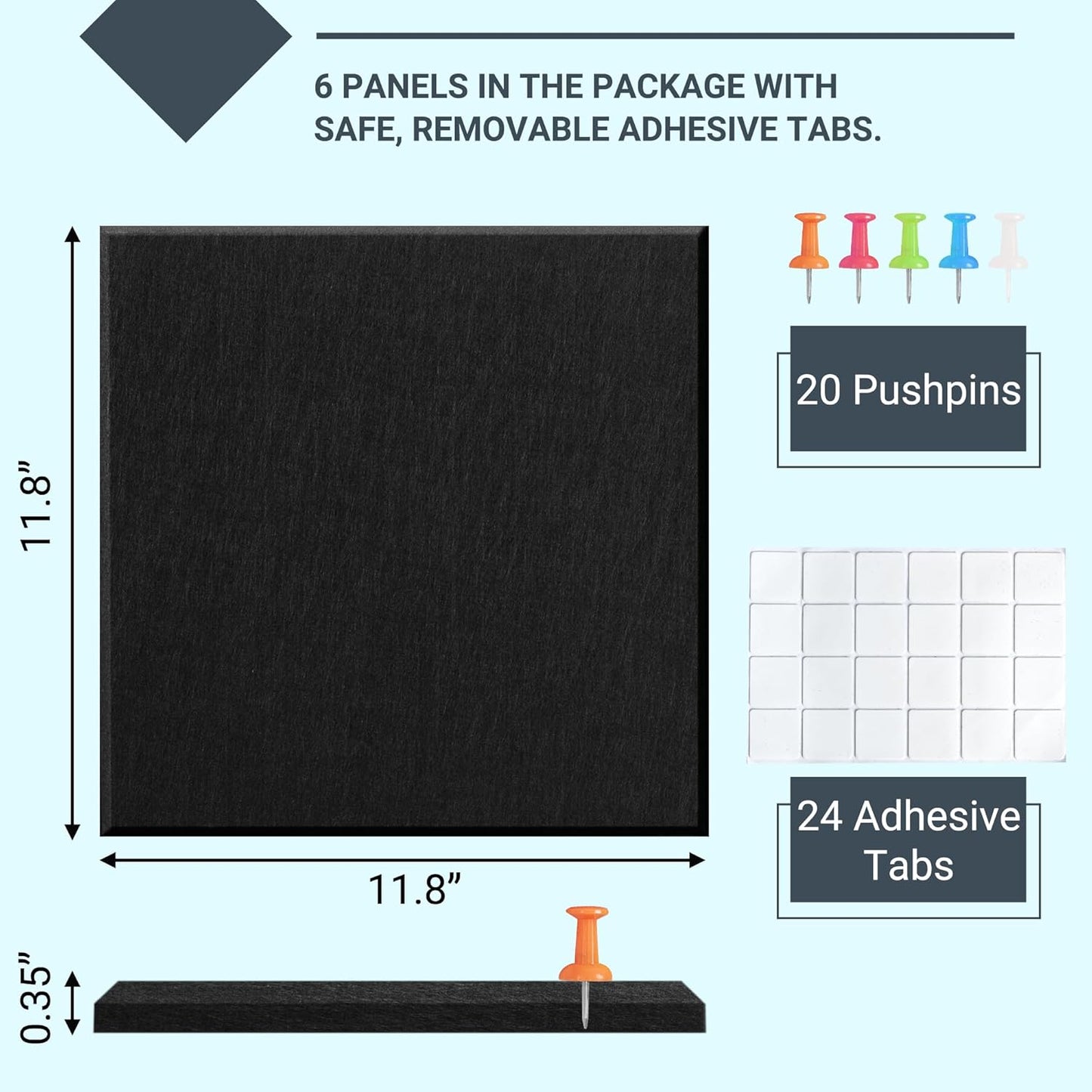 AKTOP Black Cork Bulletin Board 24"x36", 6 Pack Removable Felt Cork Board Tiles for Wall, Large 2 x 3 Bulletin Board Notice Pin Board for Office, School & Home, 24 Safe Adhesive Tabs, 20 Pushpins - Lumora Desk