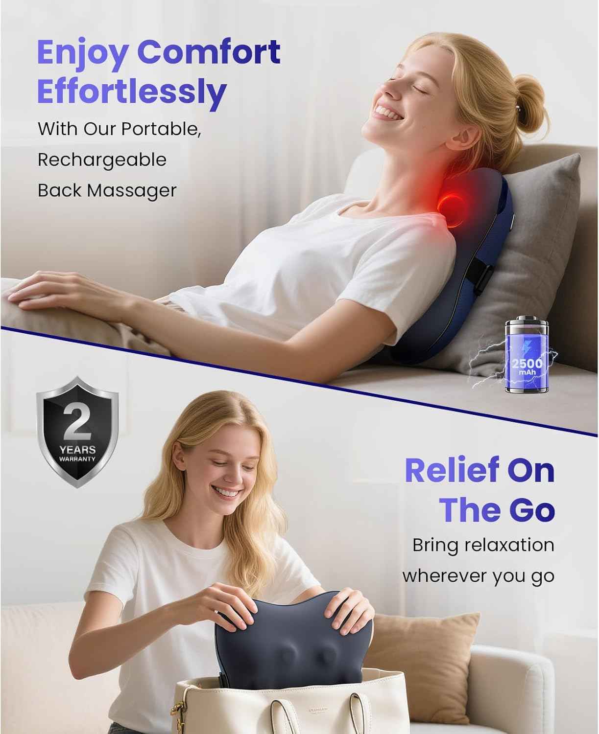 BOB AND BRAD Cordless Back Massager with Heat FSA Eligible HSA, Shiatsu Back Massager for Pain Relief Deep Tissue, 3D Kneading Massage Pillow for Pain Relief, Soothing Full-Body Relief for Family
